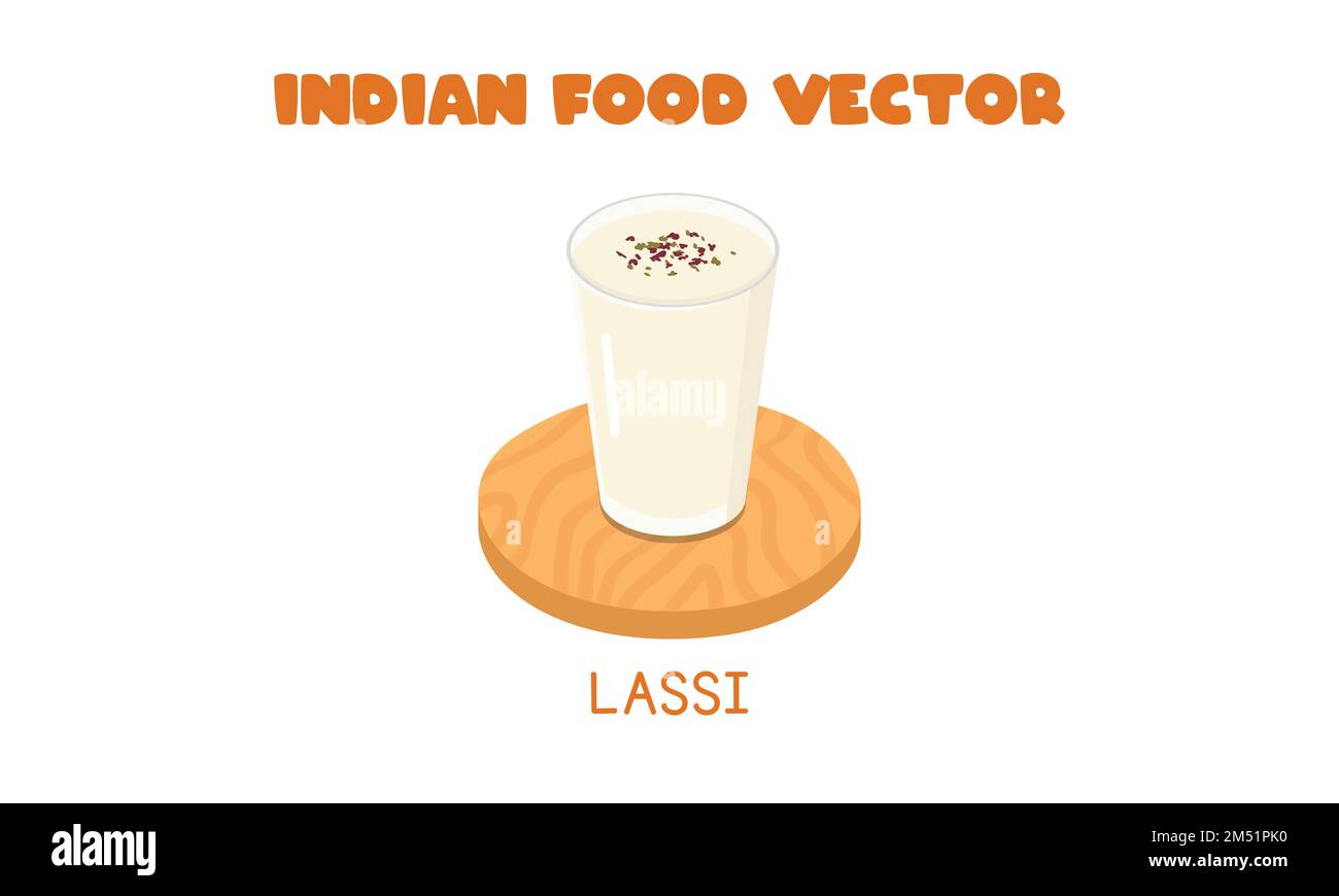Indian Lassi - latticello tradizionale indiano con yogurt e spezie piatto vettore illustrazione. Cartone animato della clipart di Lassi. Cibo asiatico. Cucina indiana concetto Illustrazione Vettoriale