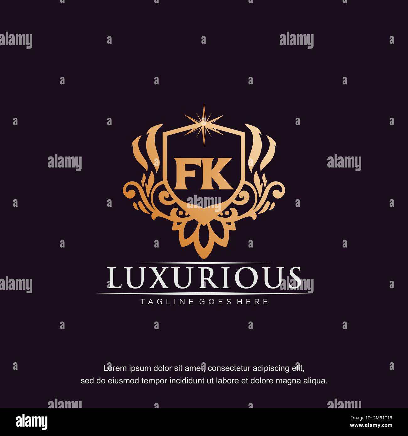 FK lettera iniziale lusso ornamento oro monogramma logo modello vettore. Illustrazione Vettoriale