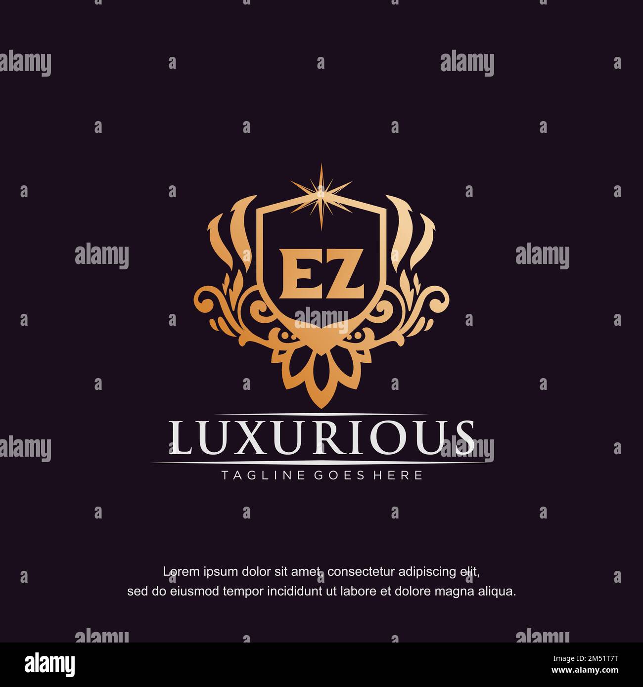 EZ lettera iniziale di lusso ornamento oro monogramma logo vettore modello. Illustrazione Vettoriale