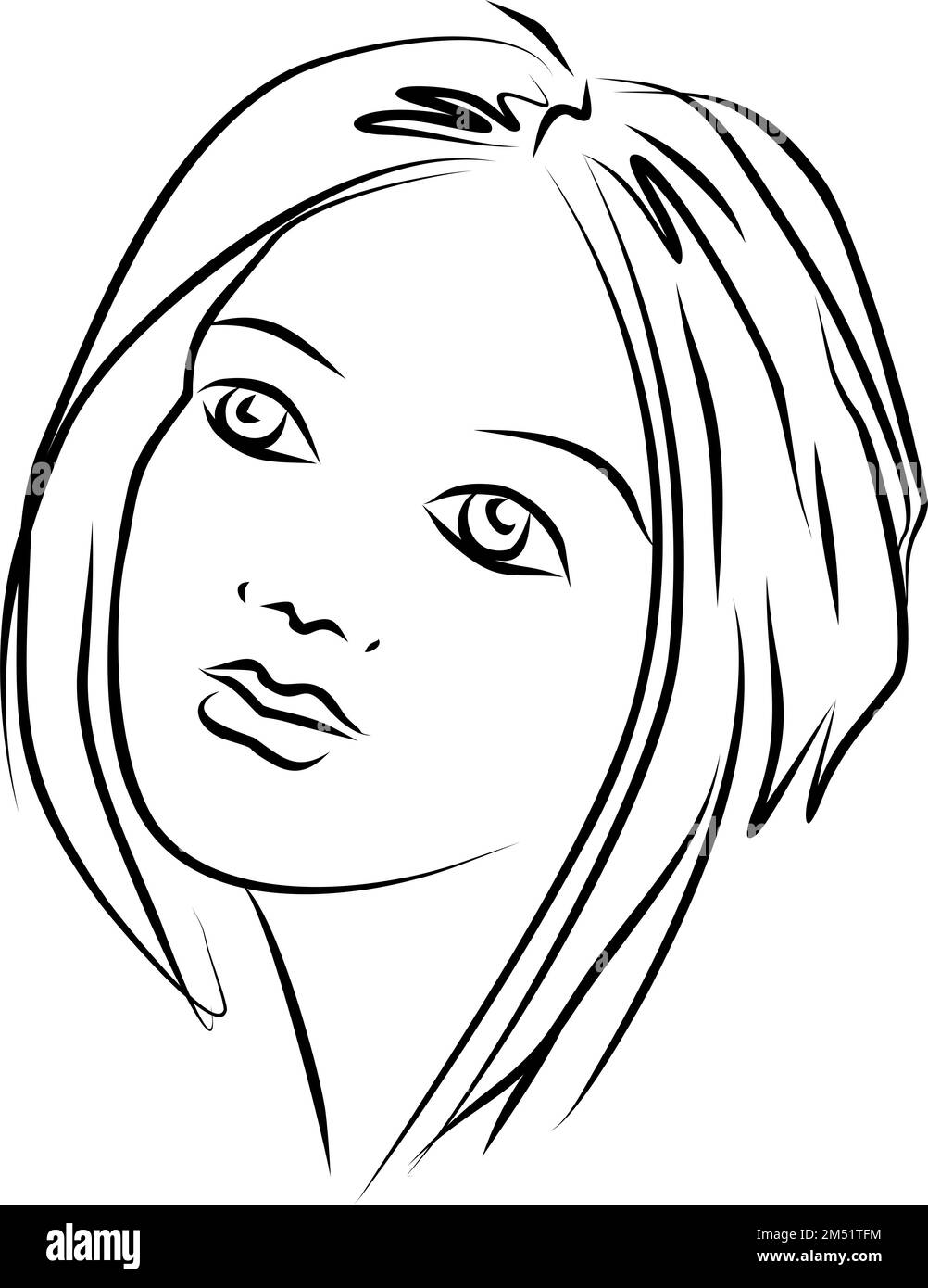 ritratto astratto lineare in bianco e nero di una donna, grafica monocromatica, arte, logo Foto Stock