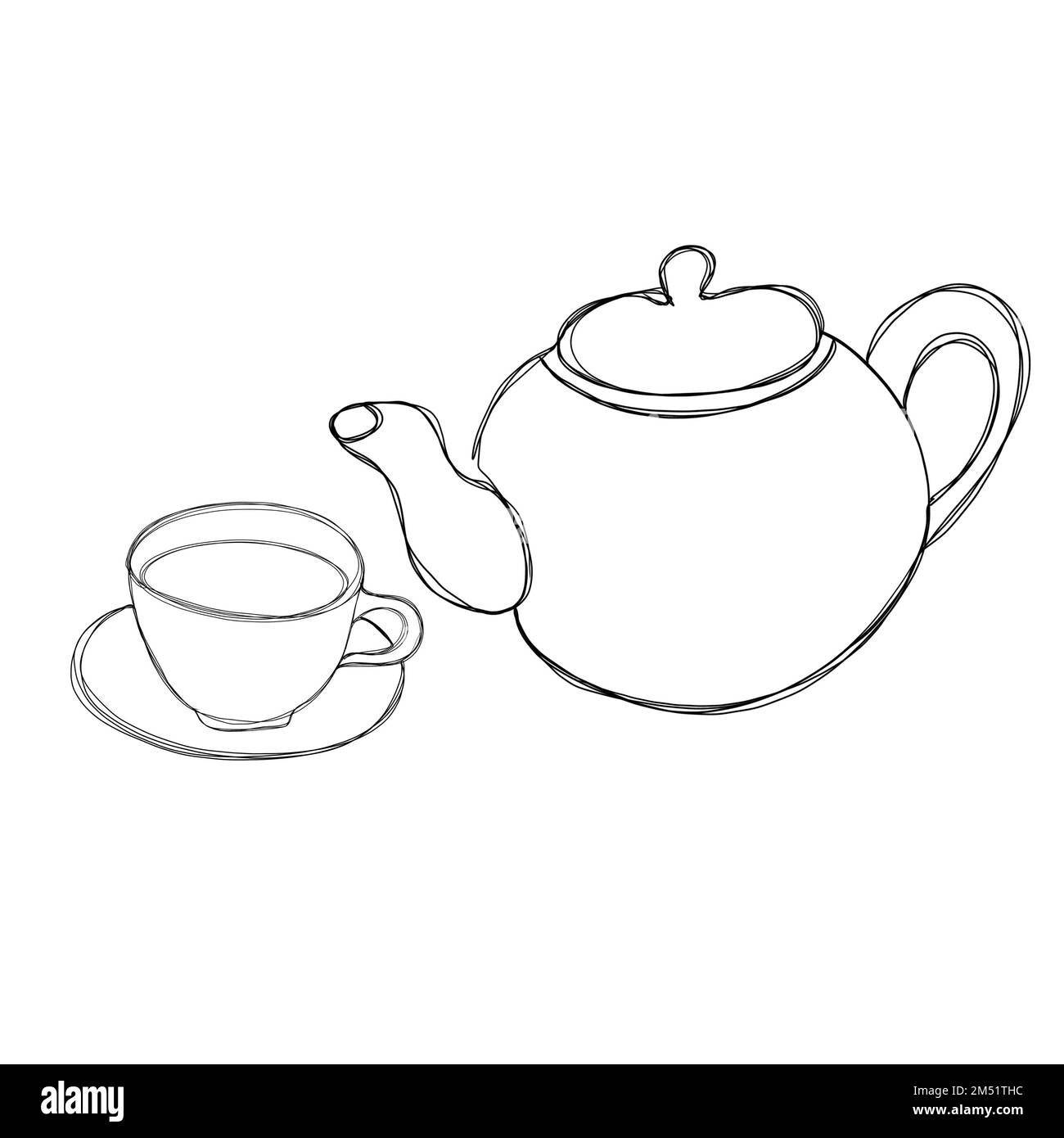 Line Art - tazza di tè e teiera Foto Stock