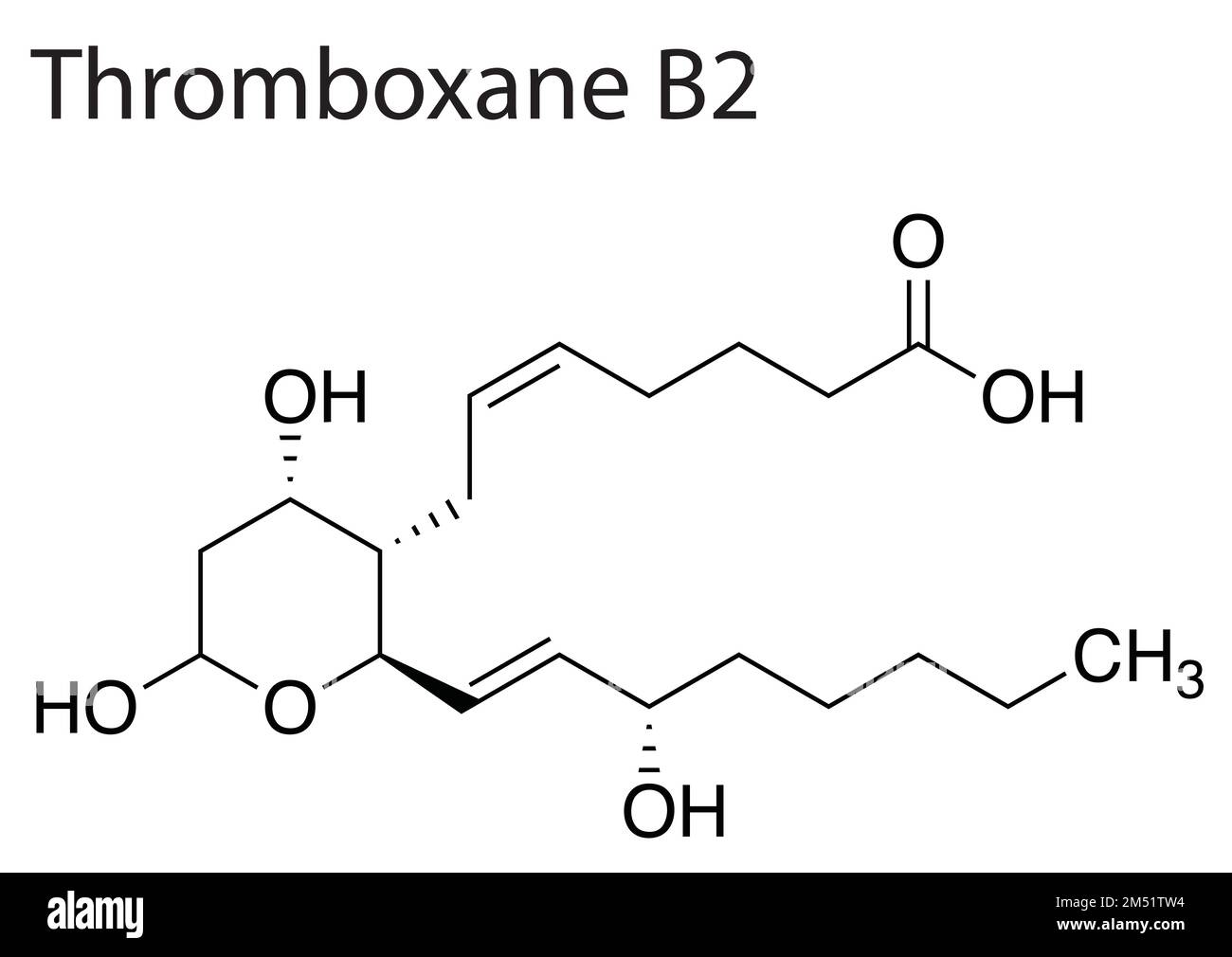 Struttura di formula chimica del trombossano B2 su sfondo bianco Illustrazione Vettoriale