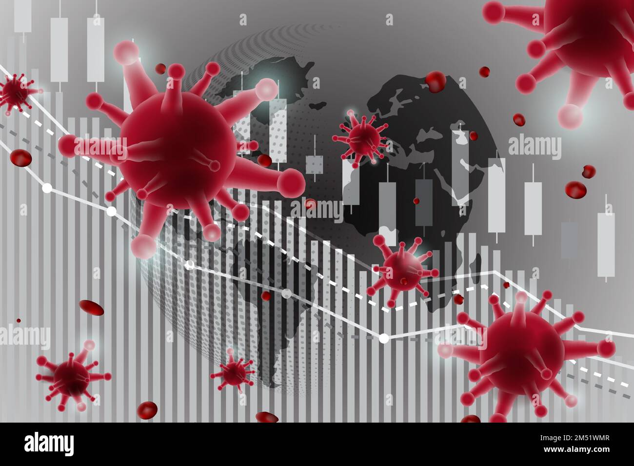 Mercato azionario crump stock grafico futuristico con effetti di malattia Covid-19 Coronavirus concetto vettore, polmonite.Business tecnologia banner concetto bac Illustrazione Vettoriale