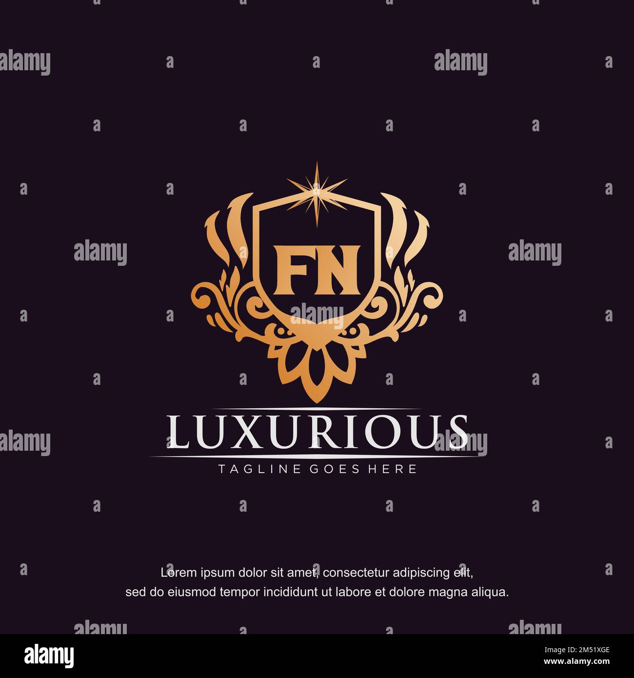 FN lettera iniziale lusso ornamento oro monogramma logo modello vettore. Illustrazione Vettoriale