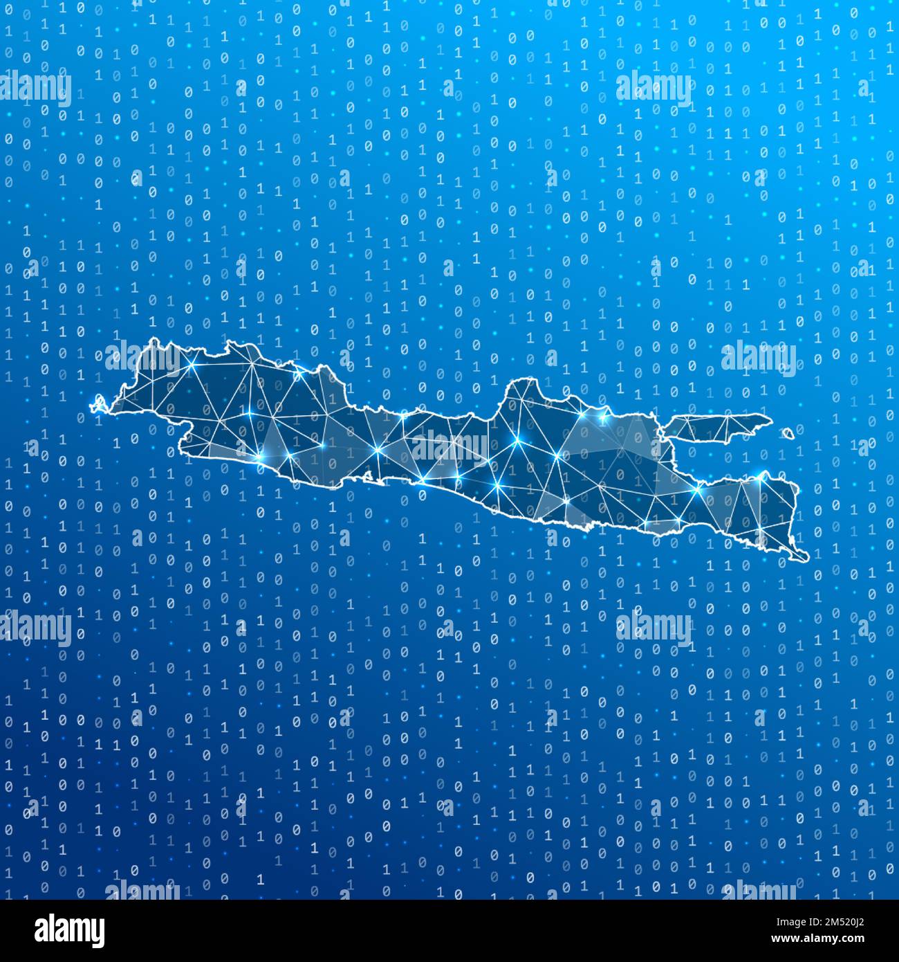 Mappa di rete delle connessioni digitali dell'isola di Java. Tecnologia, Internet, rete, concetto di telecomunicazione. Illustrazione vettoriale. Illustrazione Vettoriale