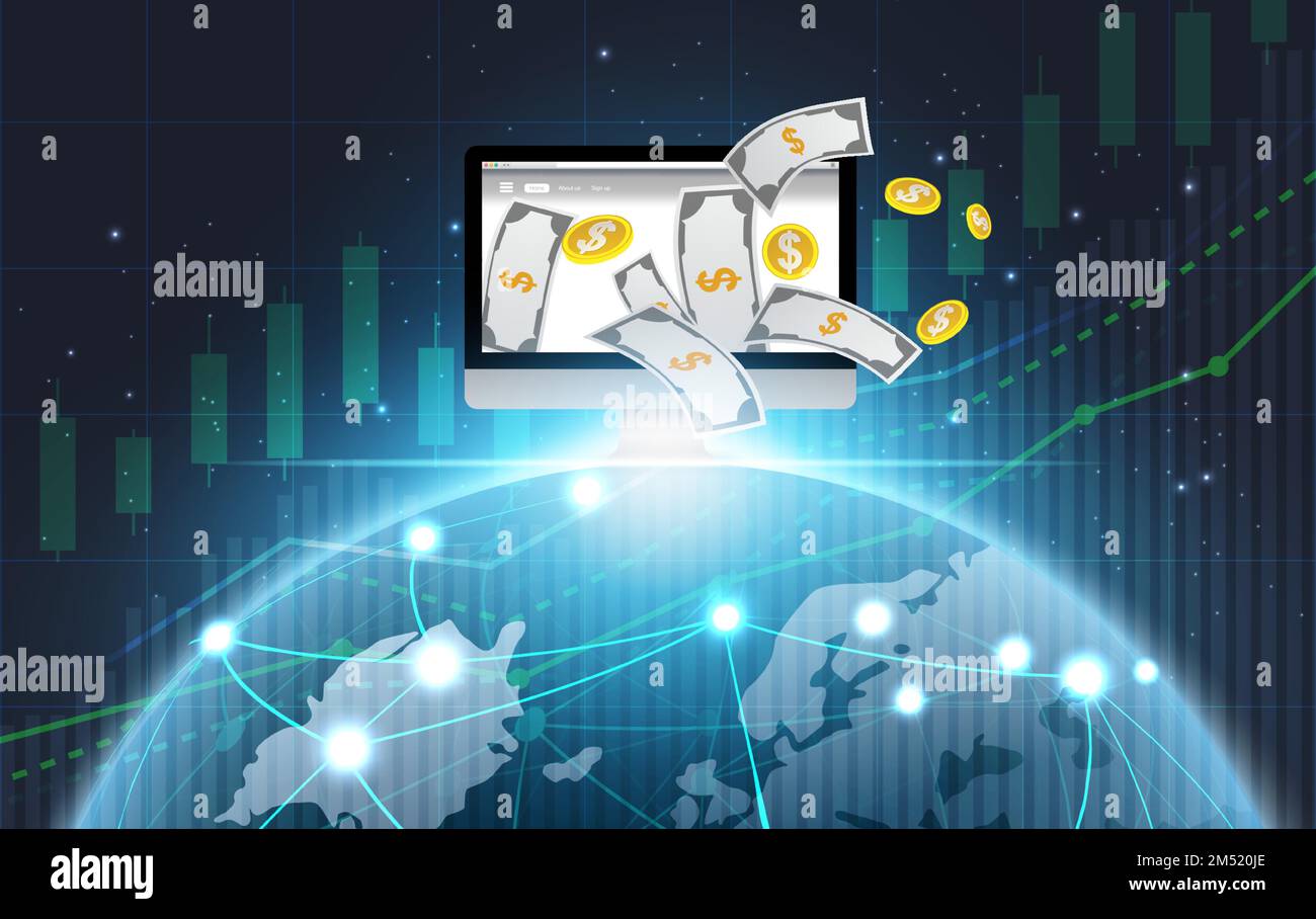 Mercato azionario e dati di borsa. Grafico del grafico del bastone della candela dell'investimento del mercato azionario Trading.Bullish punto, tendenza del commercio del grafico, punto di Bearish. tendenza Illustrazione Vettoriale