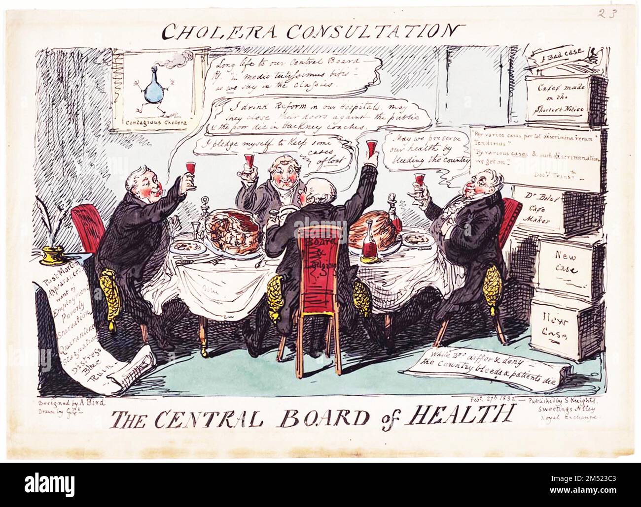 L'artista George Cruikshank commenta la corruzione e l'inutilità dei funzionari della sanità pubblica in questa satira dal 1832. All'inizio del diciannovesimo secolo le epidemie di colera erano comuni. La malattia ha colpito rapidamente le sue vittime e diffuso la paura tra la popolazione. La scienza medica era inefficace contro il colera fino alla scoperta del contagio da parte di John Snow nel 1848. Foto Stock