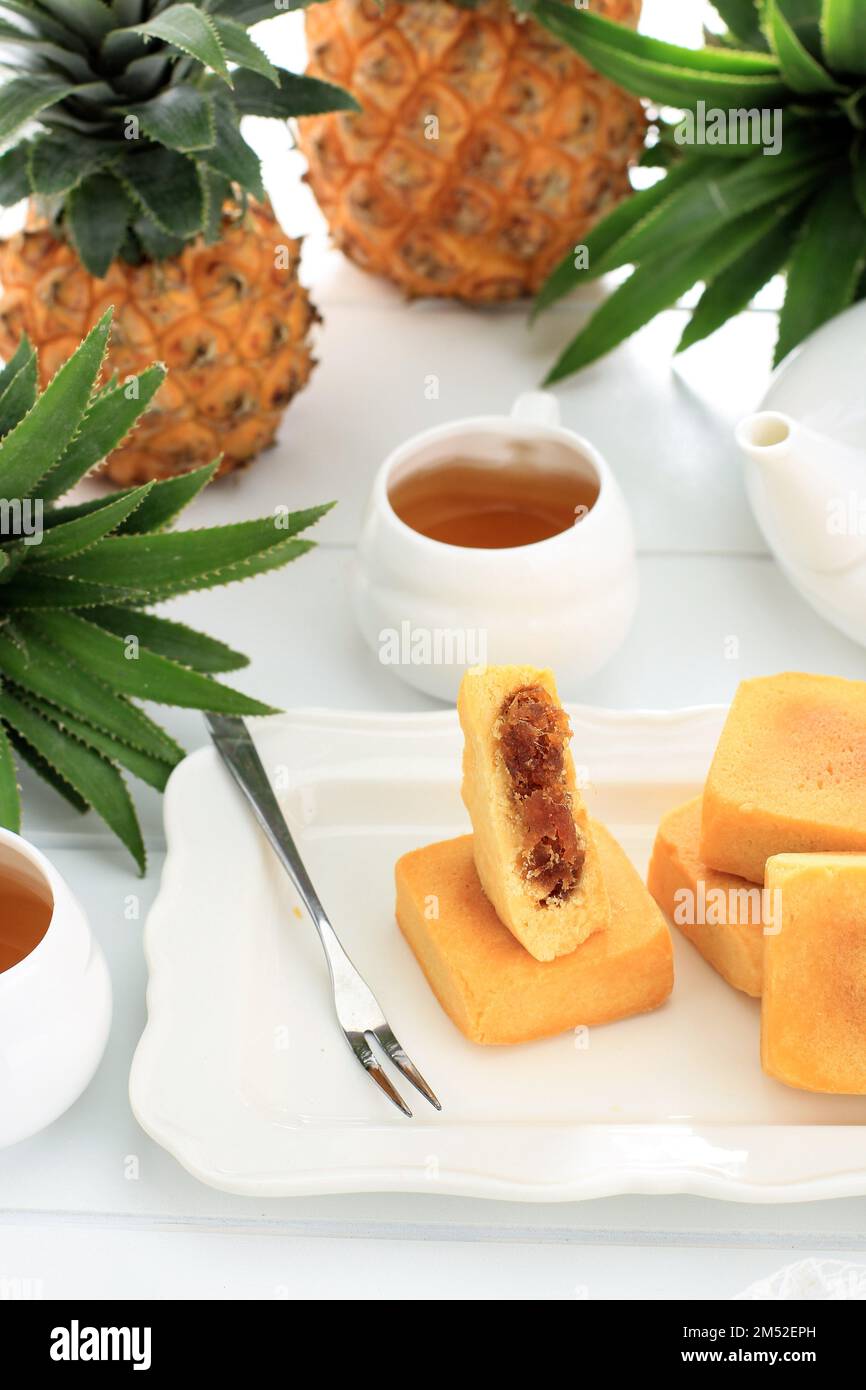 Tart di ananas di Taiwan o Nastar Taiwan, famoso dolce taiwanese delizioso Dessert cibo Foto Stock