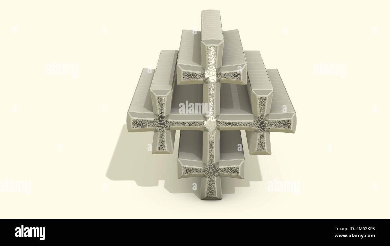 A 3D Illustrazione di una struttura architettonica basata su una Croce cristiana. Gli artisti, i progettisti e gli architetti devono vedere. Foto Stock