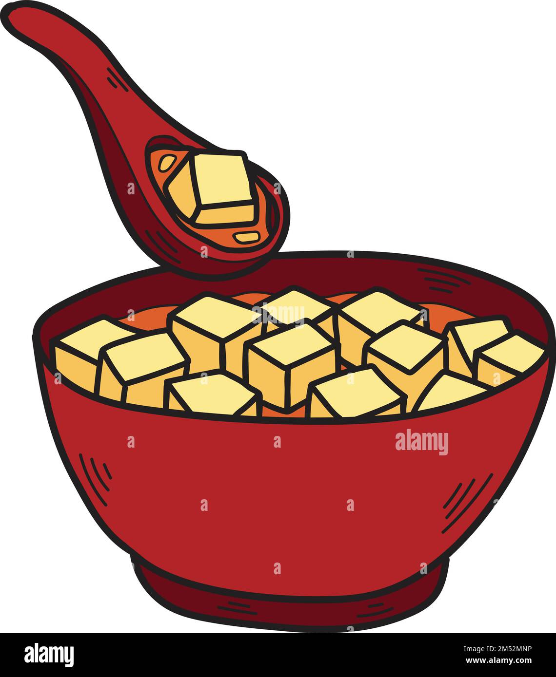 Zuppa di tofu disegnata a mano, illustrazione di cibo cinese e giapponese isolato sullo sfondo Illustrazione Vettoriale