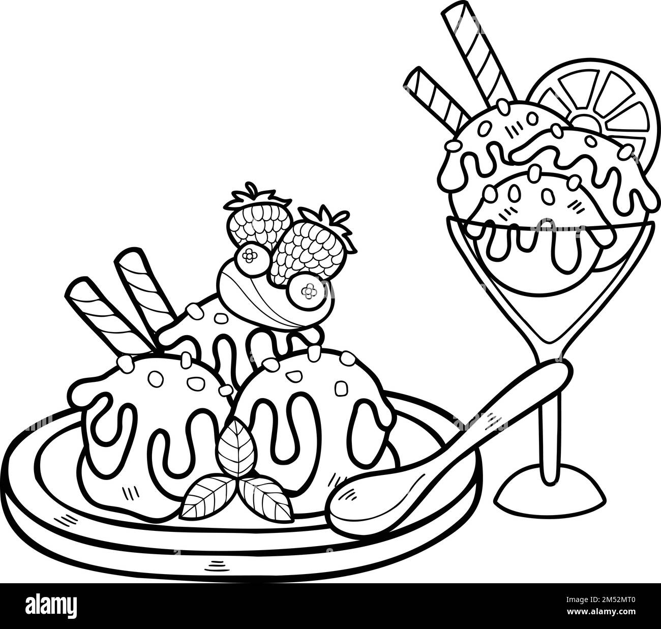 Illustrazione del cioccolato disegnato a mano e del gelato al lime isolata sullo sfondo Illustrazione Vettoriale