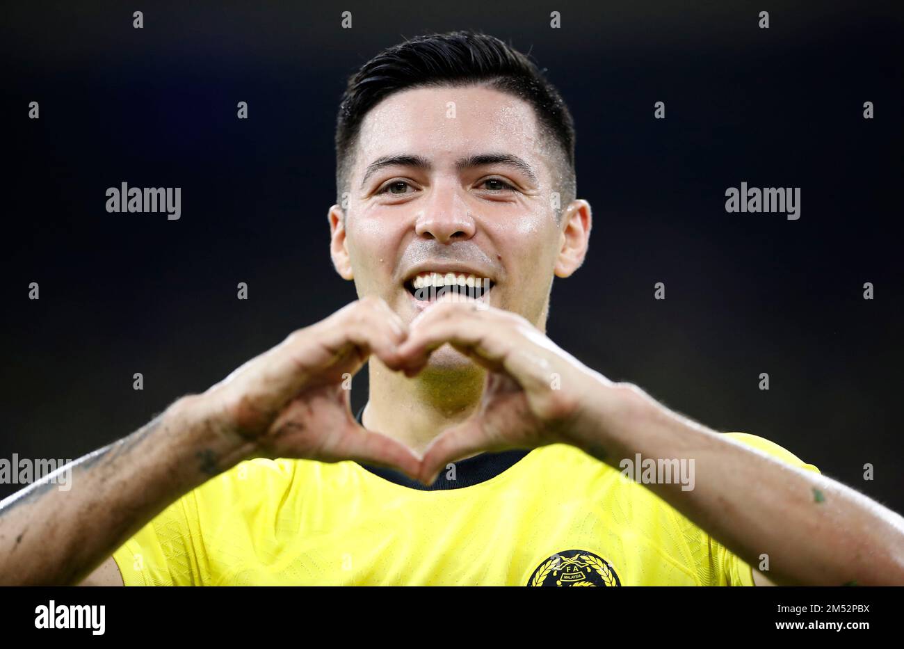 Kuala Lumpur, Malesia. 24th Dec, 2022. Sergio Aguero Ezequiel Aguero della Malesia festeggia dopo aver segnato un gol durante la partita AFF Mitsubishi Electric Cup 2022 tra Malesia e Laos al Bukit Jalil National Stadium Final Score; Malesia 5:0 Laos Credit: SOPA Images Limited/Alamy Live News Foto Stock