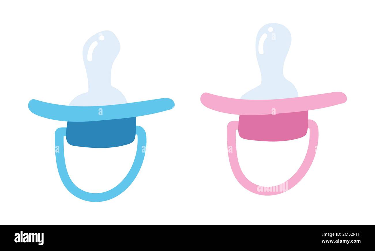 Set di ciuccio per bambini blu e rosa. Semplice succhietto ortodontico bambino manichino cura capezzolo per bambino neonato piatto illustrazione vettore Illustrazione Vettoriale