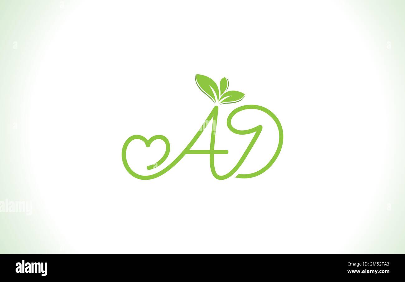 Logo nutrizionale e verde foglia d'amore sano simbolo con font amore logo vettore di design. Vettore logo natura foglia segno cardiaco. Logo eco-lettere verde Illustrazione Vettoriale