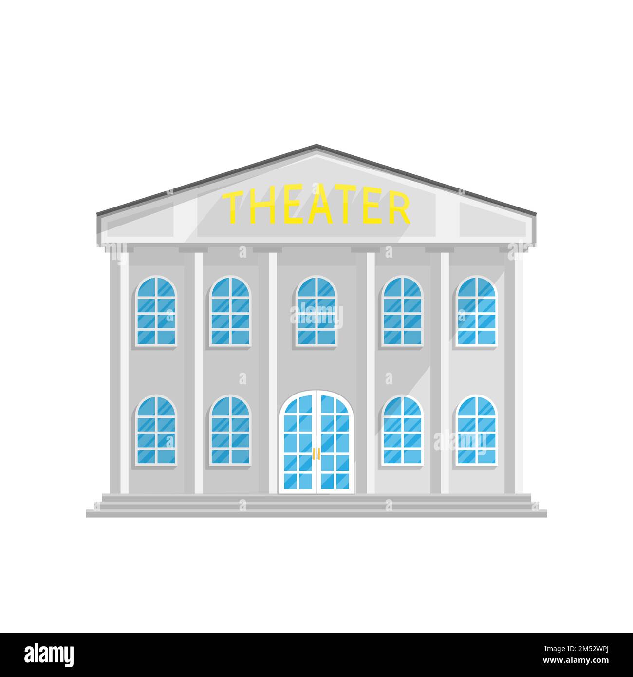 Edificio in stile teatro in piano isolato su sfondo bianco Vector Illustration. Architettura teatro lirico dove ci sono spettacoli, mostre, c Illustrazione Vettoriale