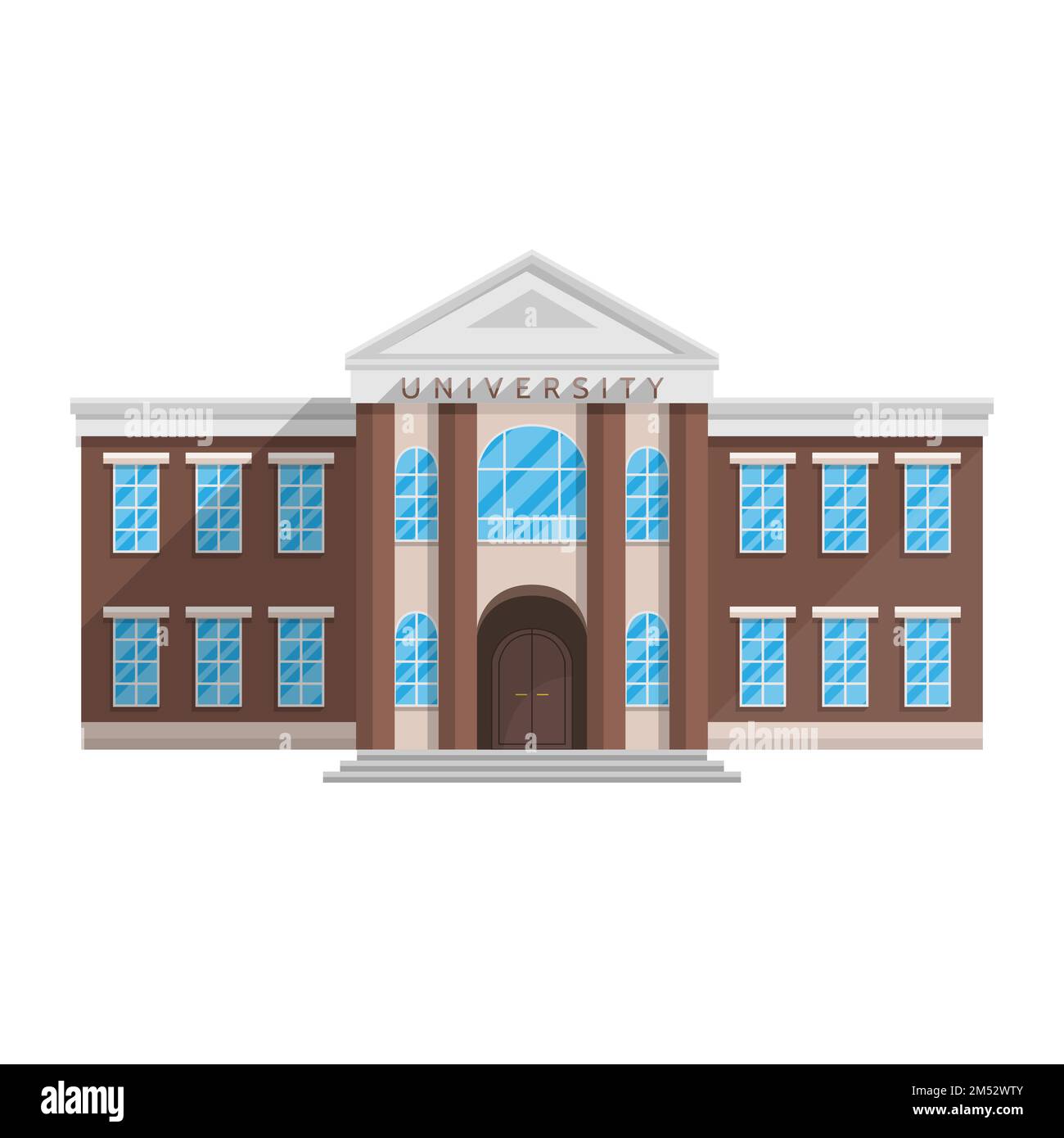 Edificio universitario in stile piatto isolato su sfondo bianco Vector Illustration. Formazione di scienza e ricerca dell'istruzione superiore, un luogo dove s Illustrazione Vettoriale
