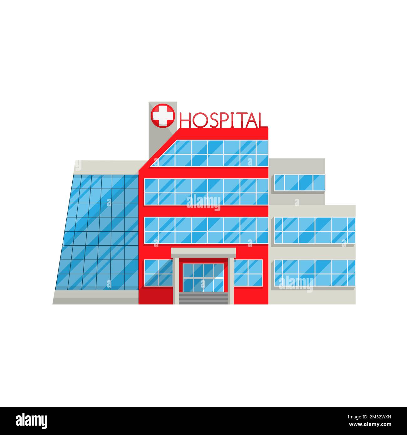 Ospedale in stile piatto isolato su sfondo bianco Vector illustrazione. Trattamento medico di protezione della salute di malattie, lesioni, ricovero in ospedale se Illustrazione Vettoriale