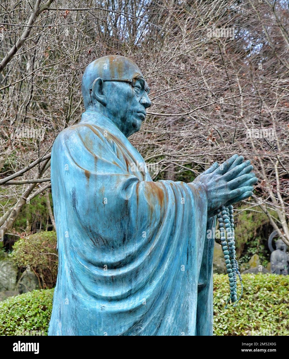 Scultura buddista al tempio di Daisho-in, isola di Miyajima, Itsukushima, prefettura di Hiroshima, Giappone. Foto Stock