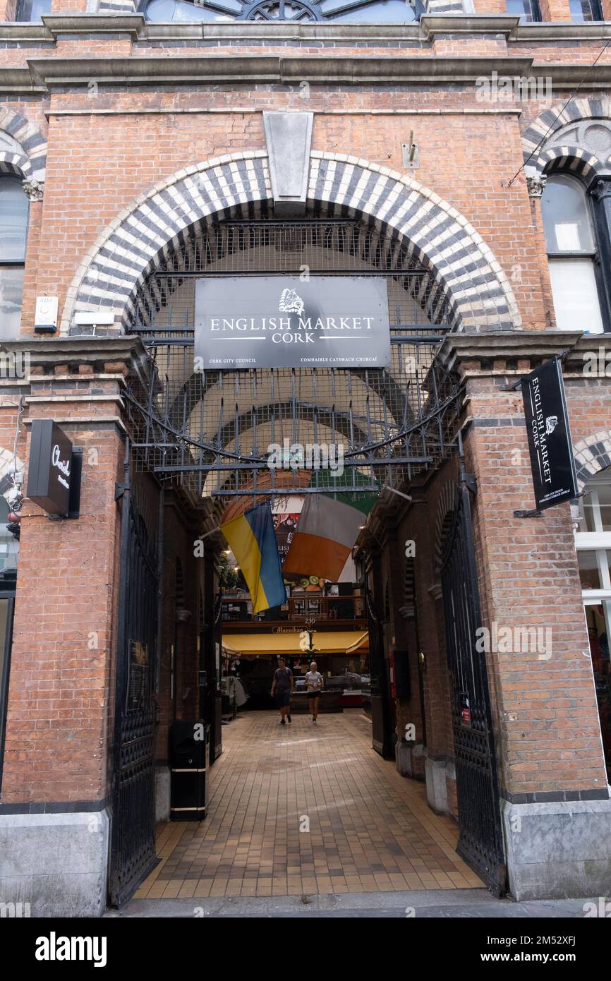 Facciata di un punto di riferimento del mercato Inglese nella citta' di Cork in irlanda Foto Stock