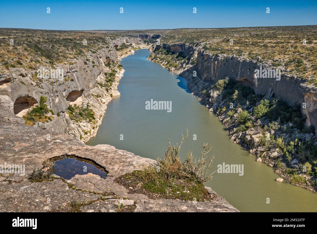 Seminole Canyon, vicino al Panther Cave Pictograph Site, scogliere calcaree, vista dal Canyon Rim Trail, dall'Edwards Plateau, dal Seminole Canyon state Park, Texas Foto Stock