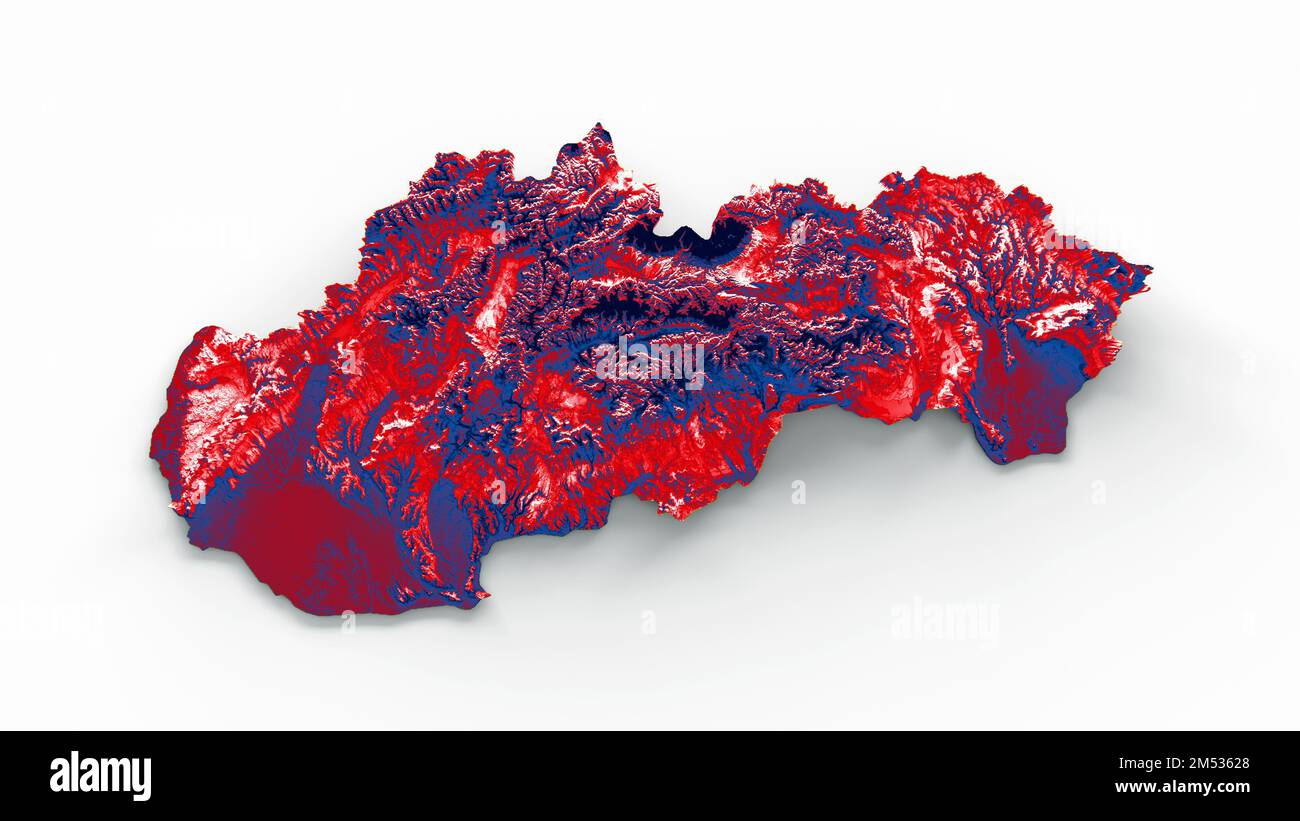 Un'illustrazione 3D della mappa della Slovacchia con la bandiera di colore rosso e giallo Foto Stock