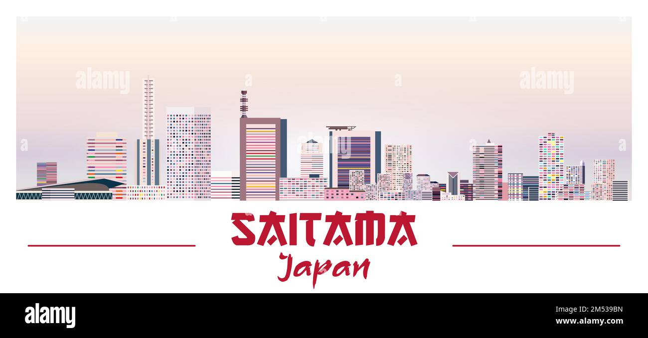 Skyline di Saitama con colori luminosi e grafica vettoriale Illustrazione Vettoriale