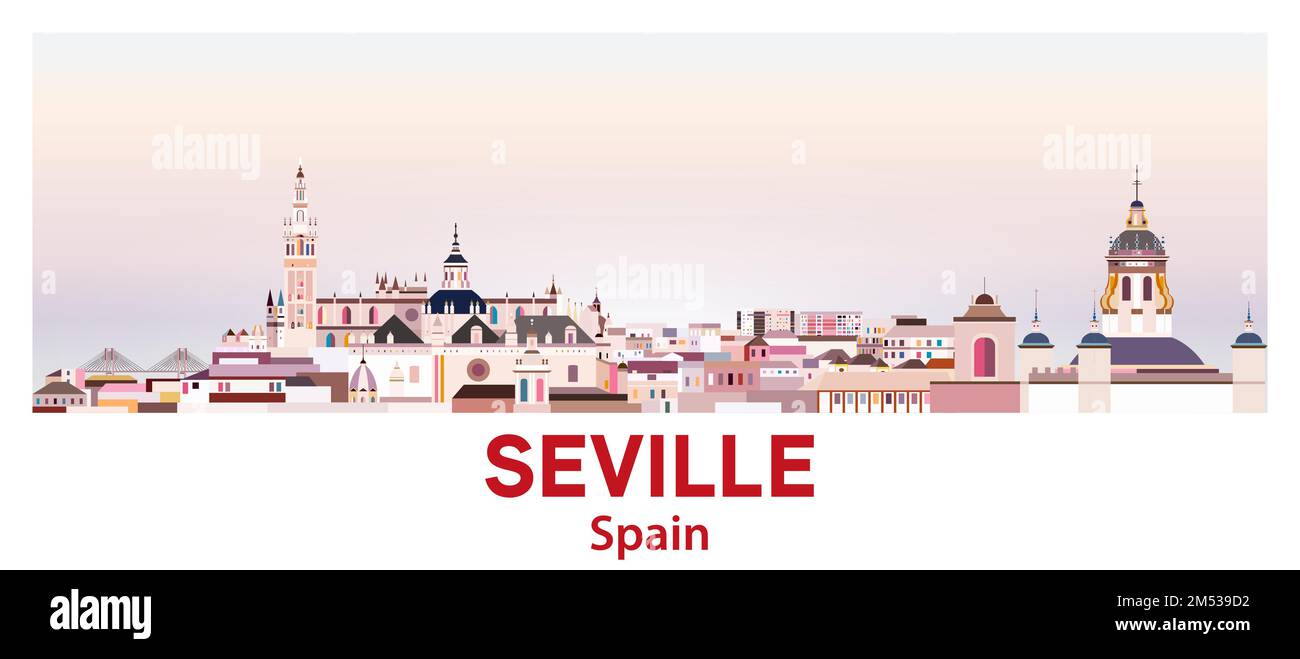 Skyline di Siviglia in una tavolozza di colori luminosi Illustrazione Vettoriale