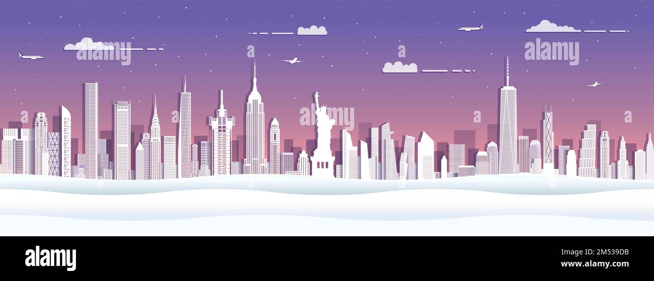 Profilo dello skyline di New York in stile taglio carta. Illustrazione vettoriale Illustrazione Vettoriale