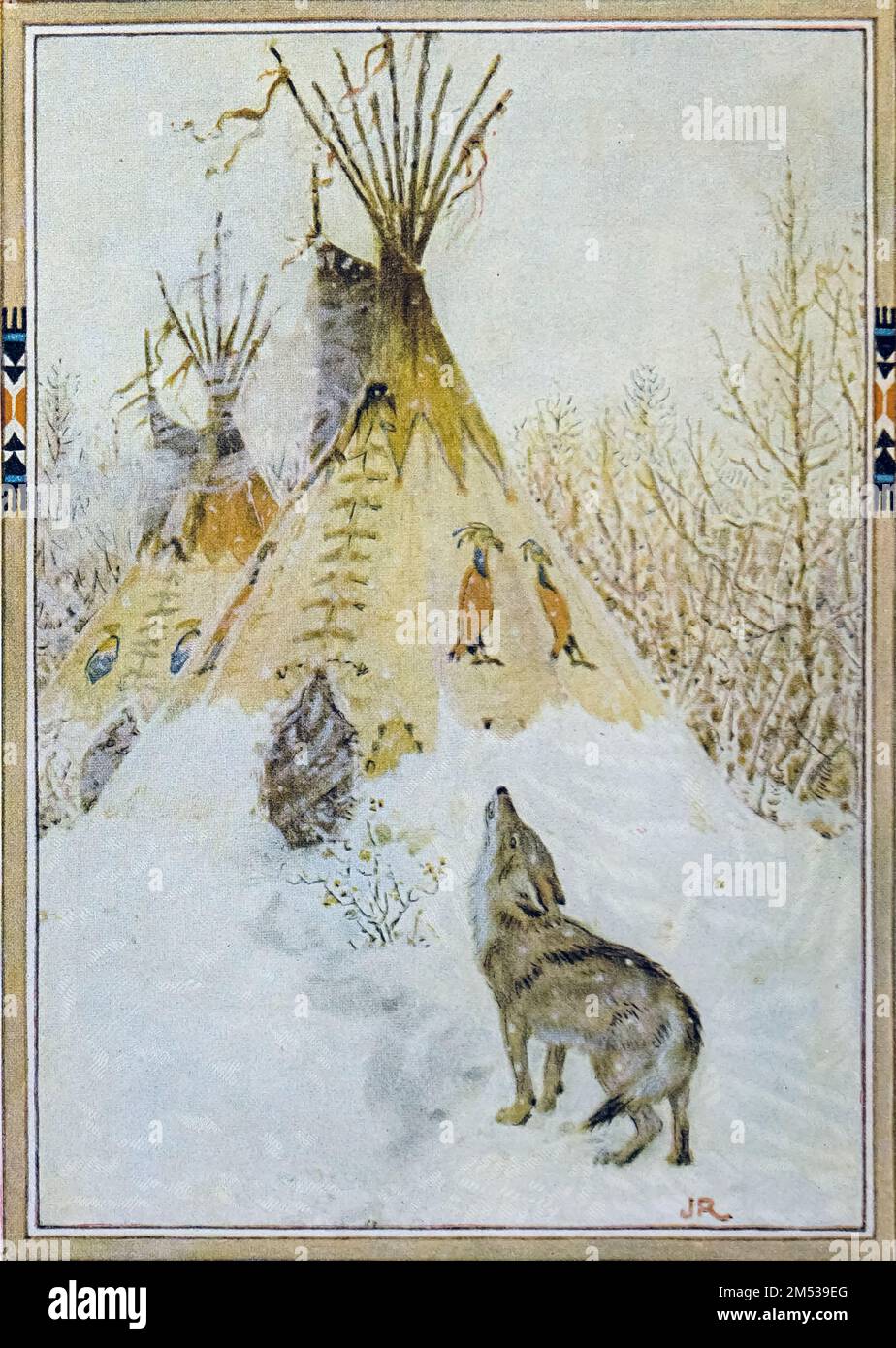 Illustrato da John Rae dal libro ' American Indian Fairy tales ' di William Trowbridge Larned, Pubblicazione data 1921 Editore New York, P. F. Volland Foto Stock