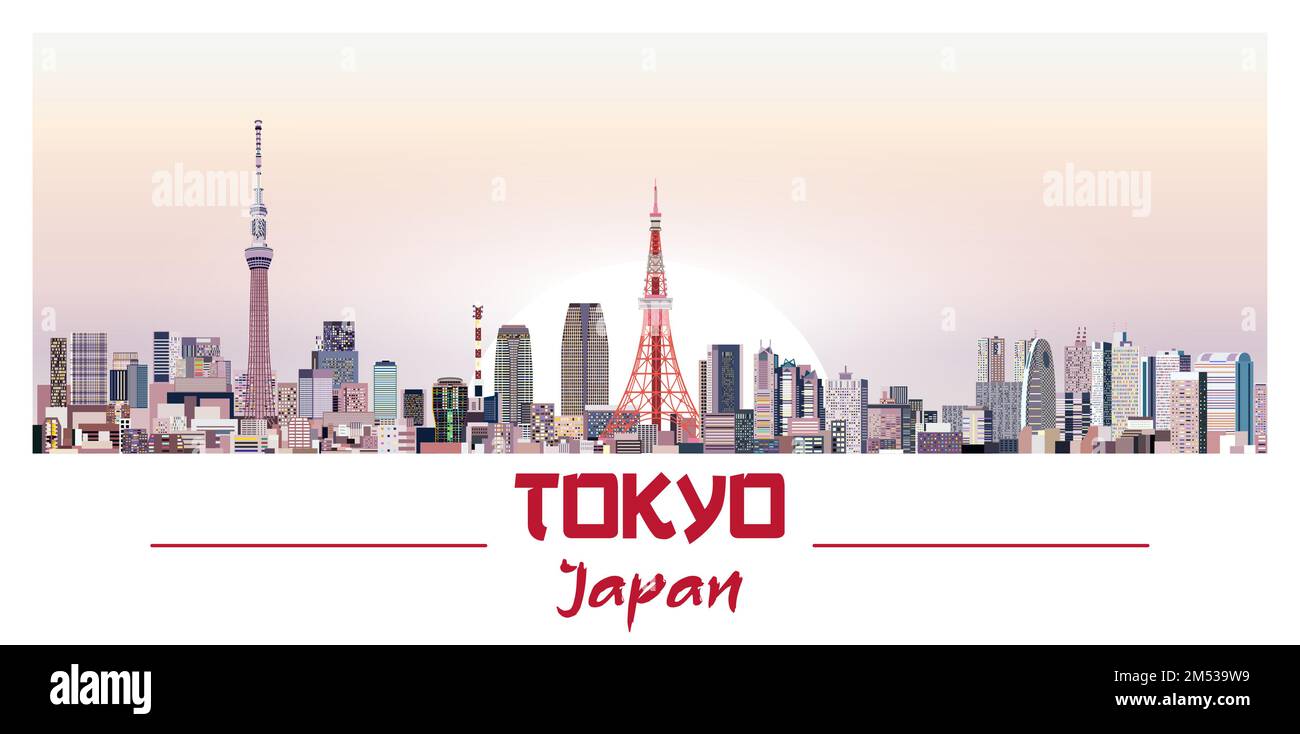 Skyline di Tokyo in una tavolozza di colori luminosi Illustrazione Vettoriale