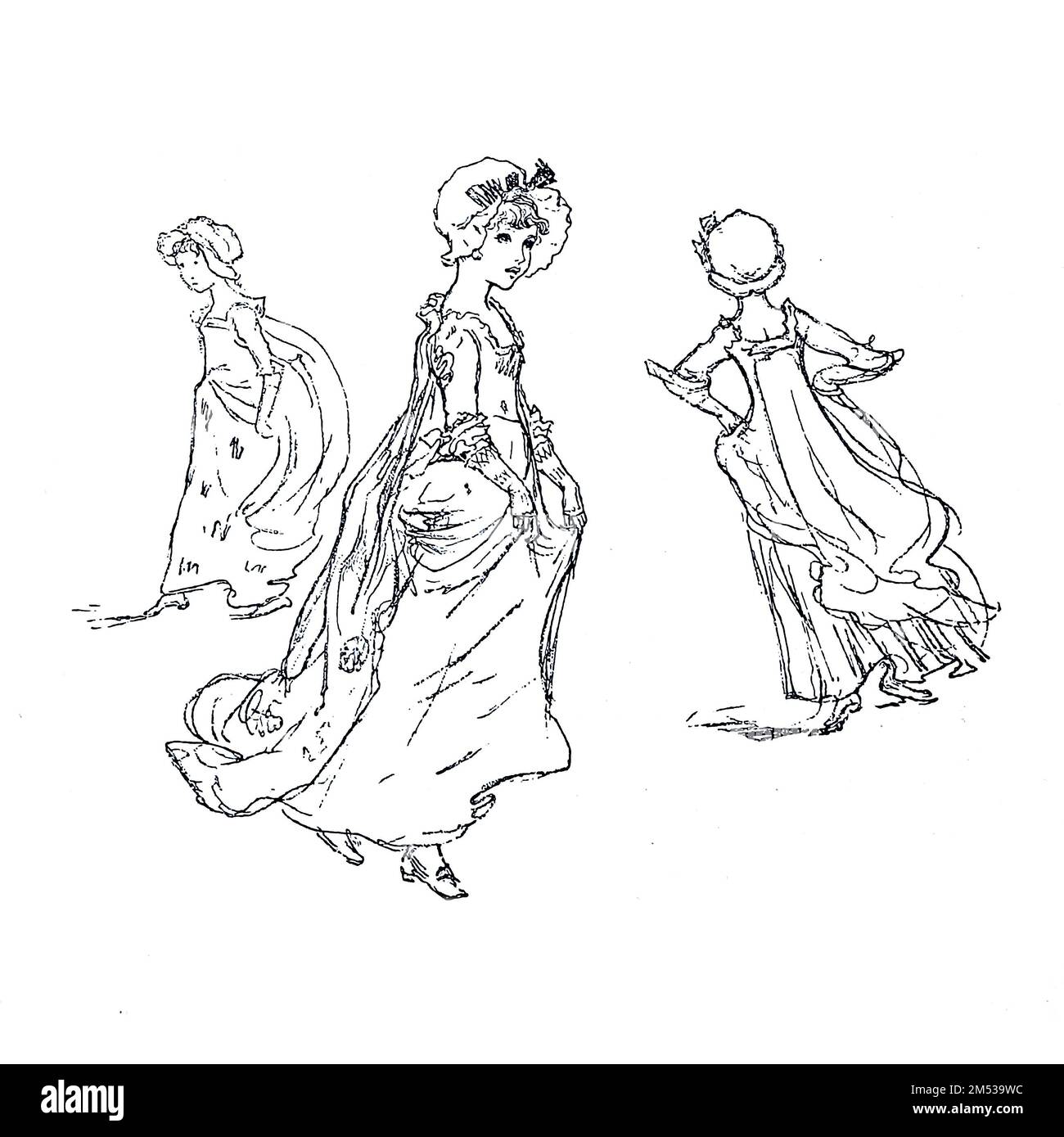 Abiti - schizzo di matita di Kate Greenaway dal libro ' Kate Greenaway ' di Marion Harry Spielmann, 1858-1948; e George Somes Layard, pubblicato da G.P. I figli di Putnam a New York e A e C. Black a Londra nel 1905 Foto Stock