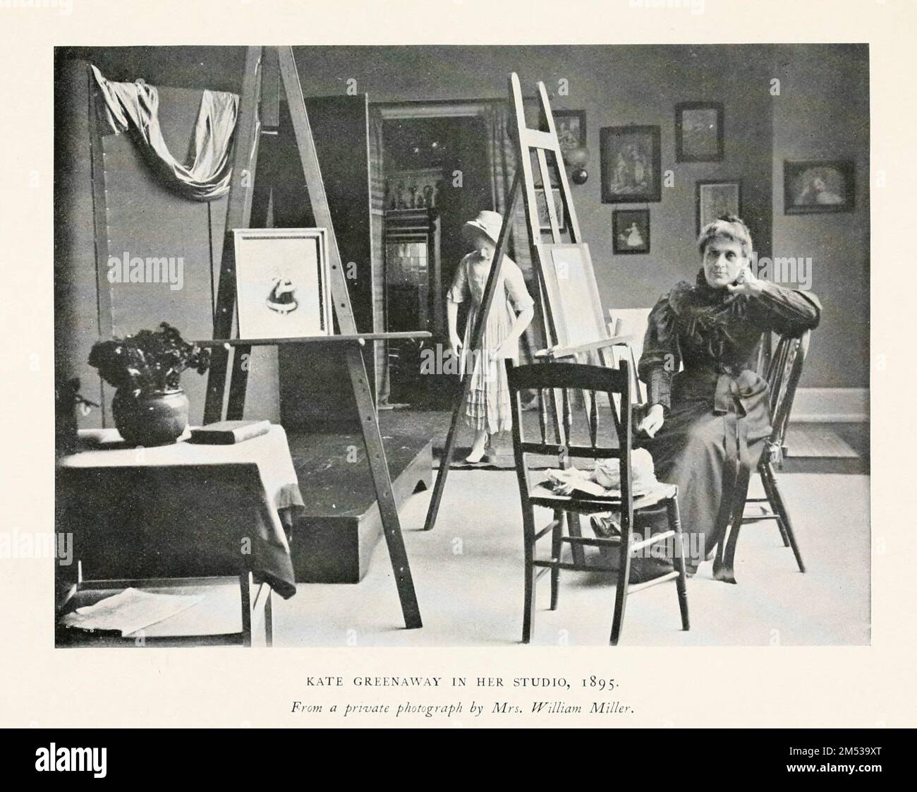Kate Greenaway nel suo studio 1895 dal libro ' Kate Greenaway ' di Marion Harry Spielmann, 1858-1948; e George Somes Layard, pubblicato da G.P. I figli di Putnam a New York e A e C. Black a Londra nel 1905 Foto Stock