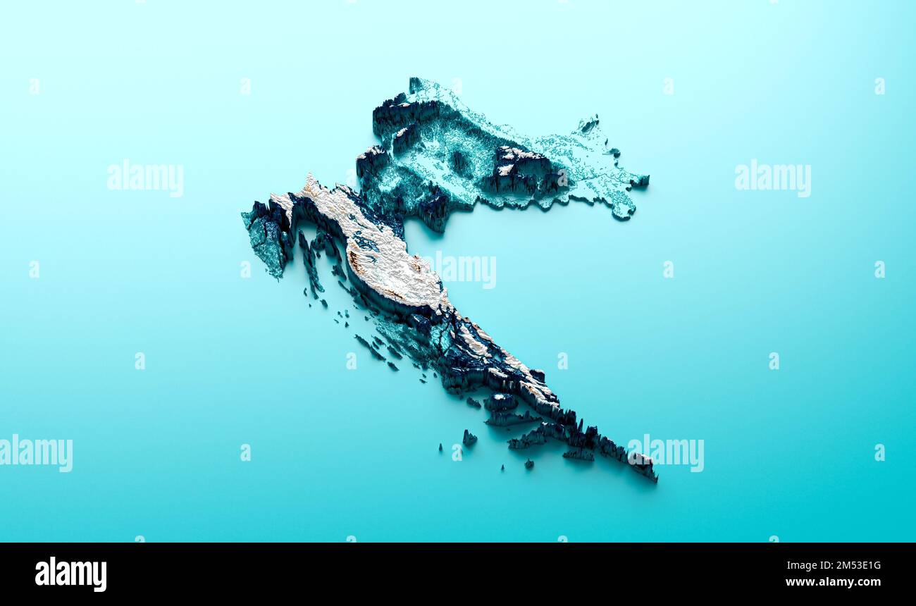 Un bel disegno di mappa topografica Croazia mappa di rilievo ombreggiato di colore blu Foto Stock