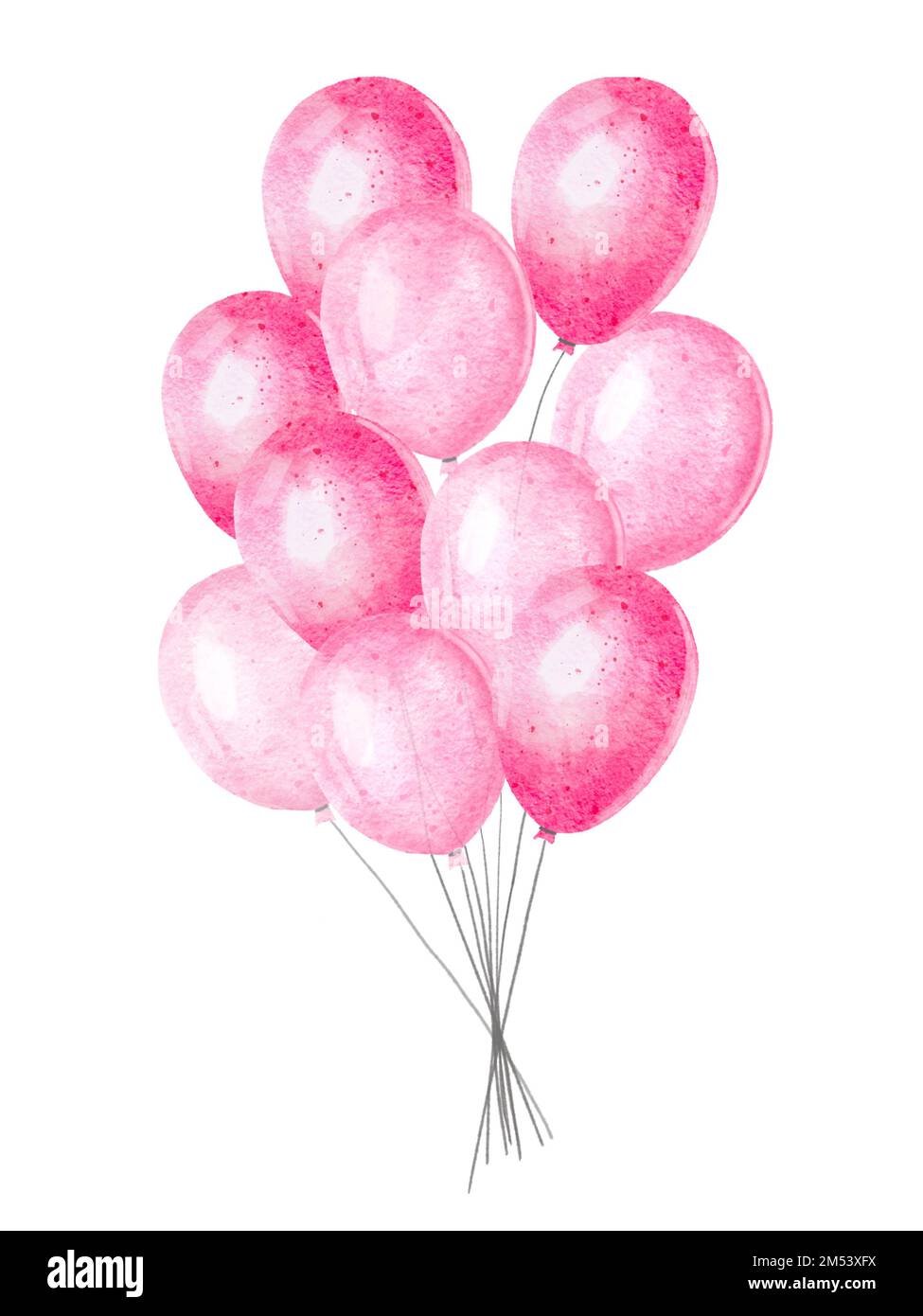 Acquerello palloncini rosa, dipinti a mano Illustrazione, isolati su sfondo bianco. Foto Stock