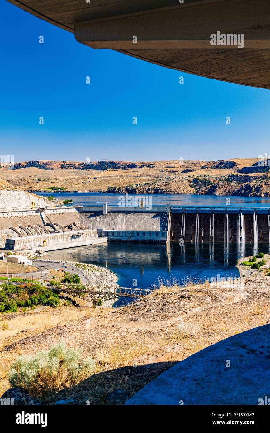 Diga idroelettrica di Grand Coulee; il più grande produttore di energia negli Stati Uniti; fiume Columbia; stato di Washington; Stati Uniti Foto Stock