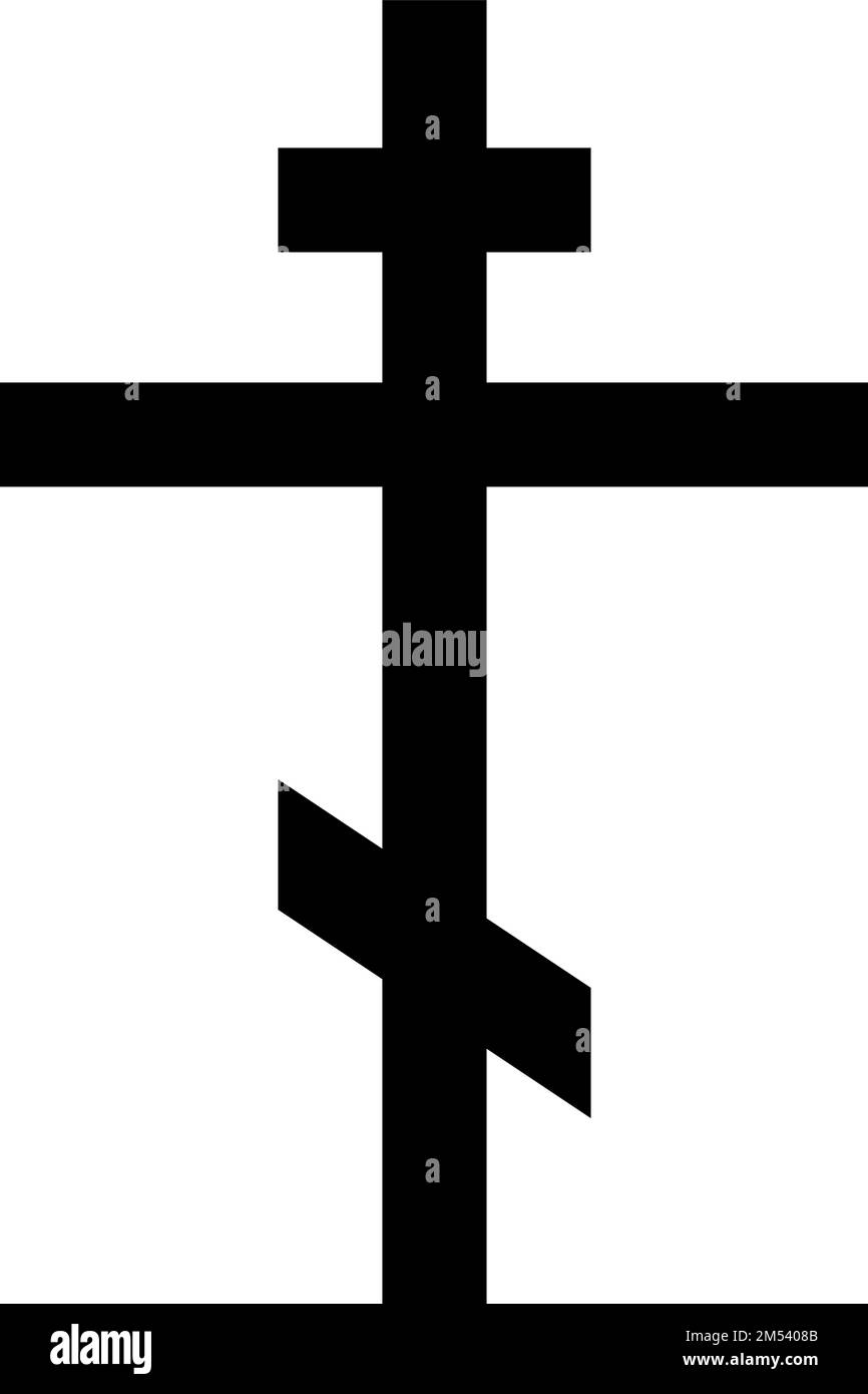 Croce cristiana nera. Chiesa segno sacro silhouette, simbolo di religione cattolica, teologia tradizionale isolata su sfondo bianco icona, cristianesimo Illustrazione Vettoriale