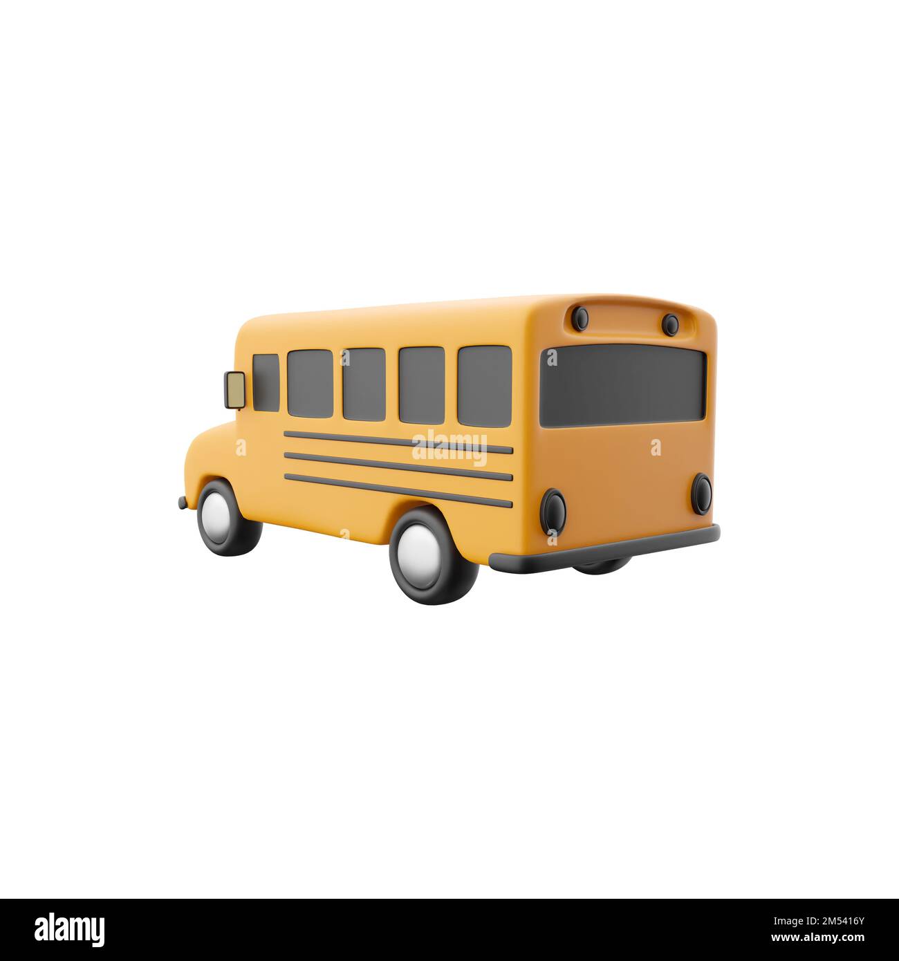 3D resa dell'icona gialla del bus scolastico, concetto di ritorno a scuola. 3D icona del bus scolastico di rendering su sfondo bianco Foto Stock