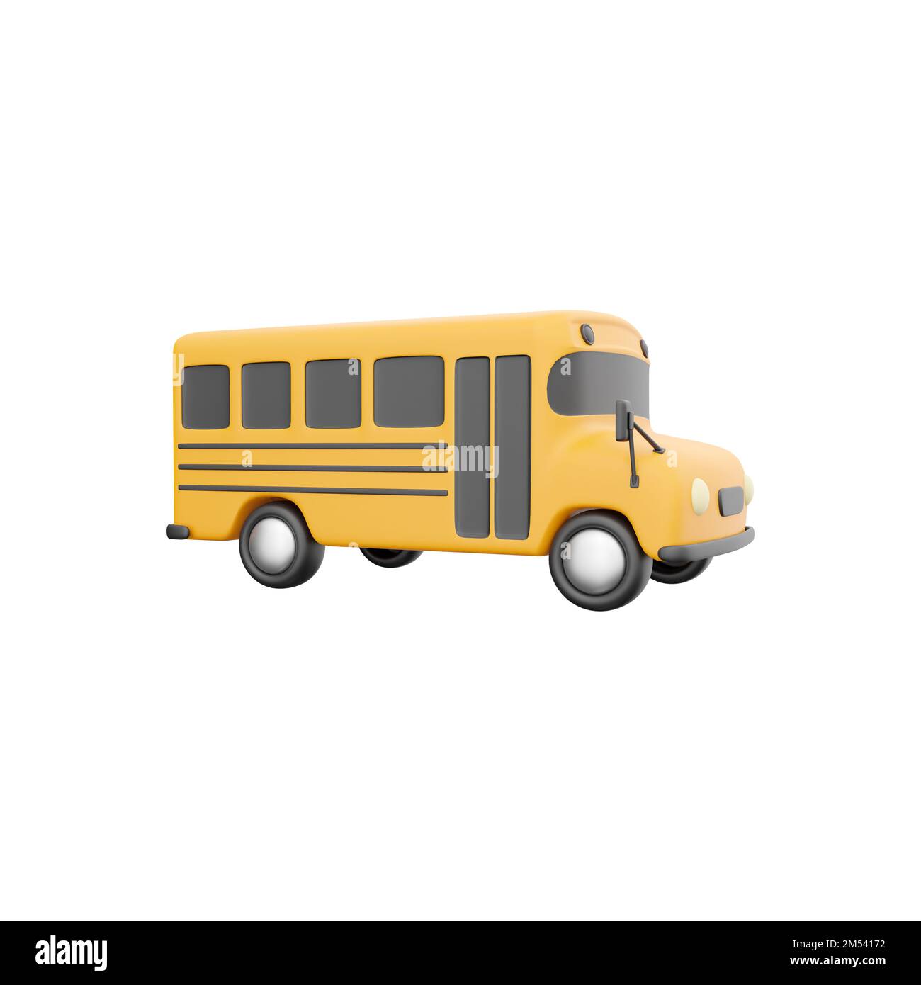 3D resa dell'icona gialla del bus scolastico, concetto di ritorno a scuola. 3D icona del bus scolastico di rendering su sfondo bianco Foto Stock