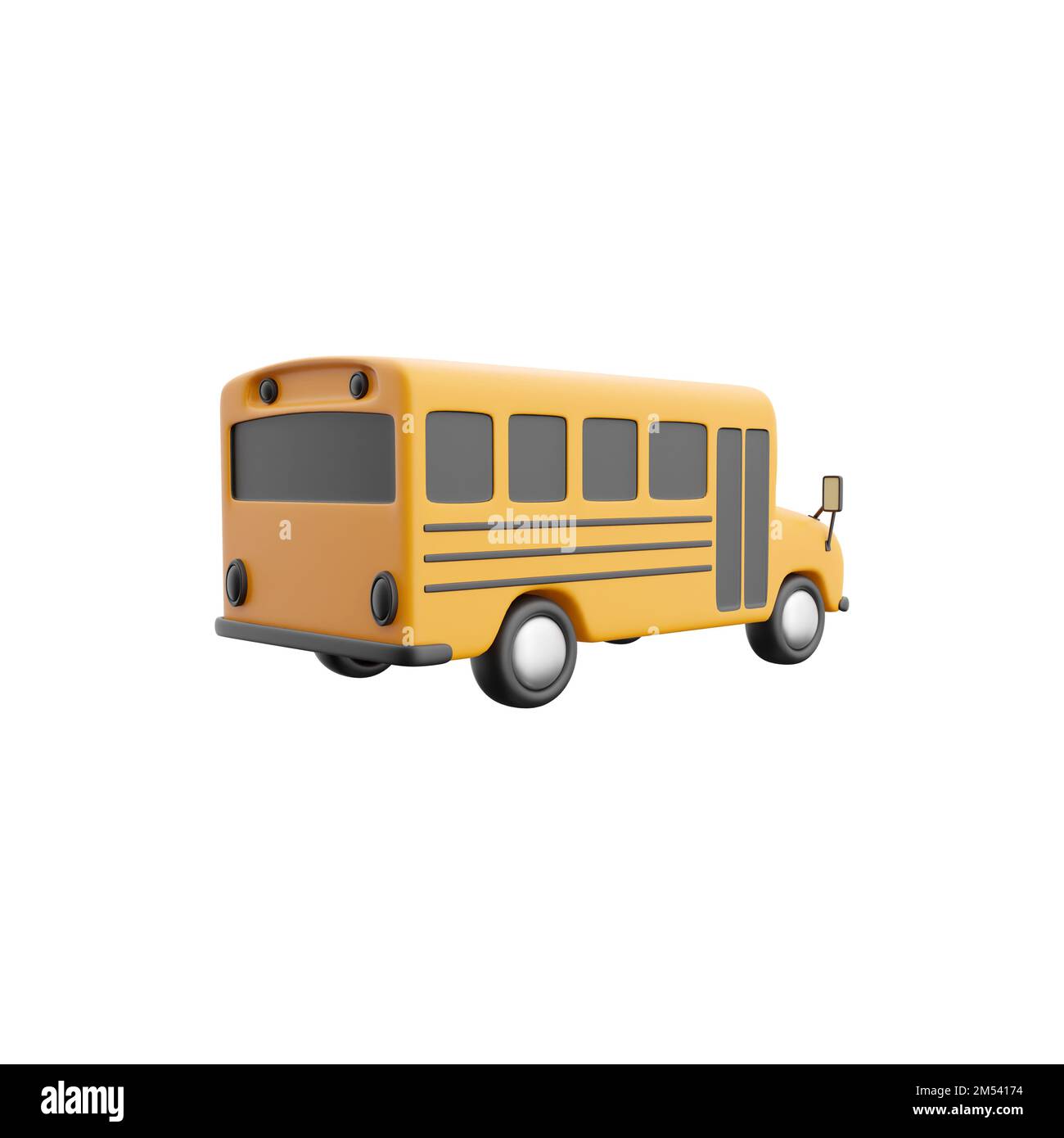 3D resa dell'icona gialla del bus scolastico, concetto di ritorno a scuola. 3D icona del bus scolastico di rendering su sfondo bianco Foto Stock