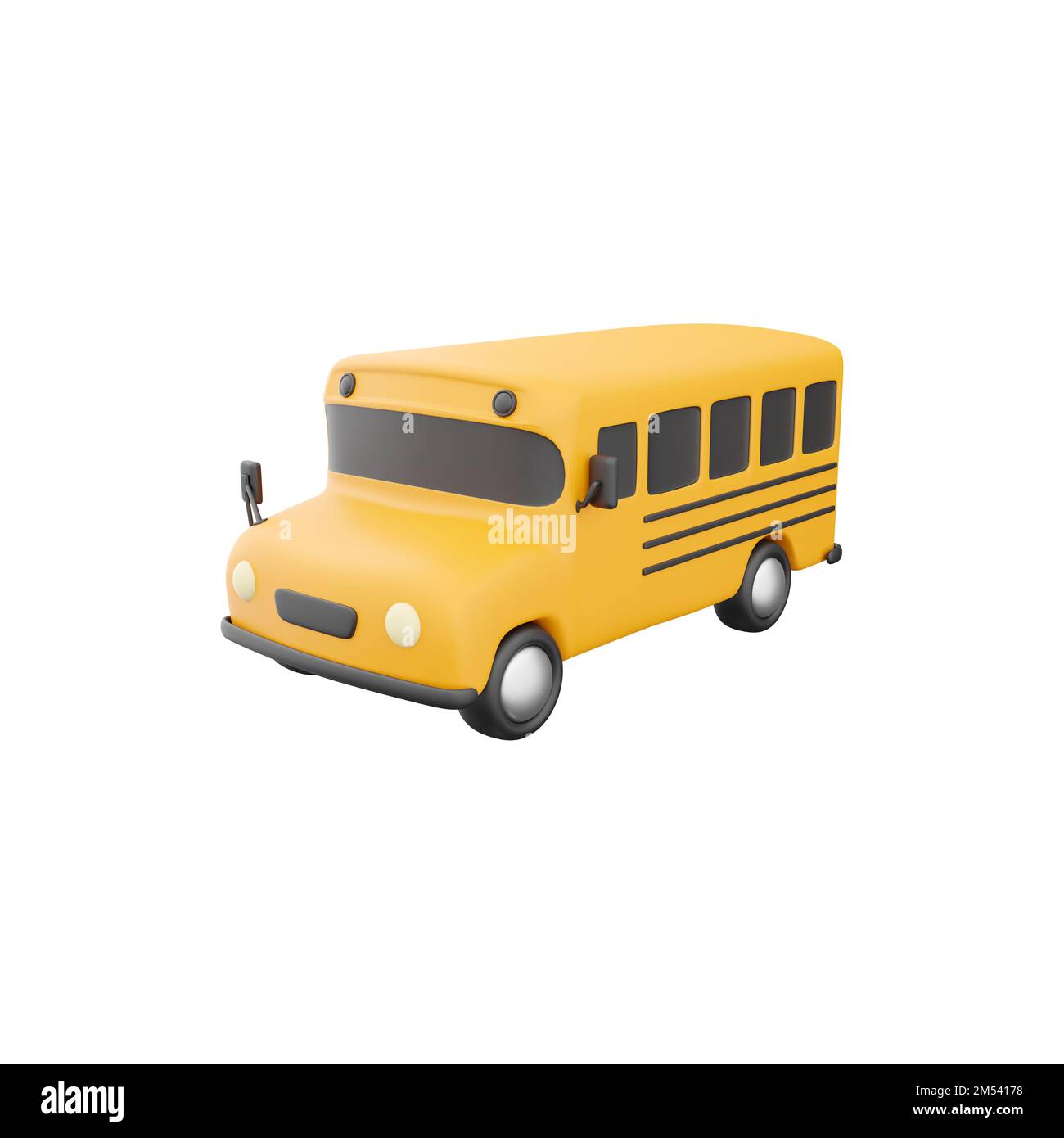 3D resa dell'icona gialla del bus scolastico, concetto di ritorno a scuola. 3D icona del bus scolastico di rendering su sfondo bianco Foto Stock