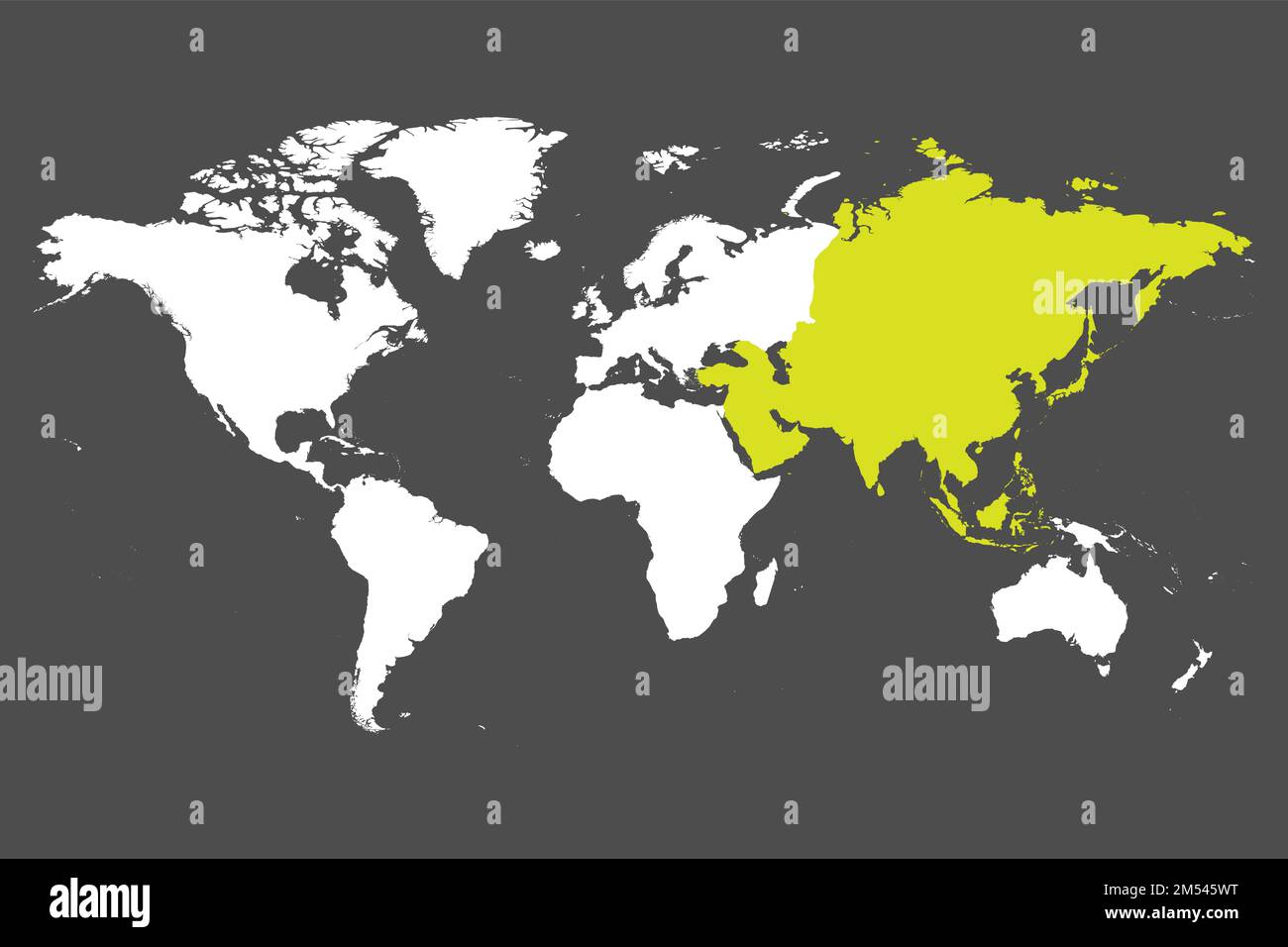 Asia continente verde segnato in silhouette bianca della mappa del mondo. Illustrazione semplice del vettore piatto. Illustrazione Vettoriale