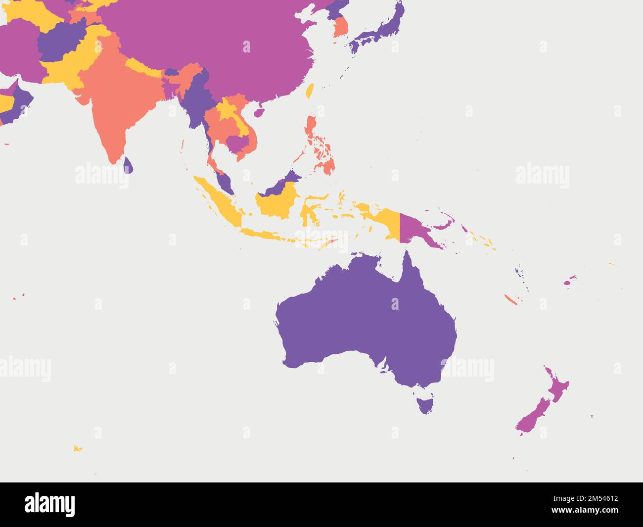 Australia e Sud-Est asiatico. Mappa politica dettagliata della regione australiana e sudorientale dell'Asia Illustrazione Vettoriale