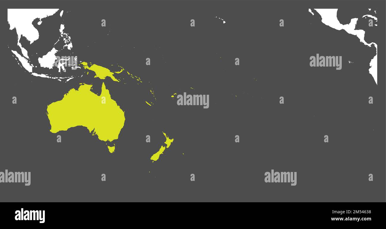 Continente australiano verde segnato in silhouette bianca della mappa del mondo. Illustrazione semplice del vettore piatto. Illustrazione Vettoriale