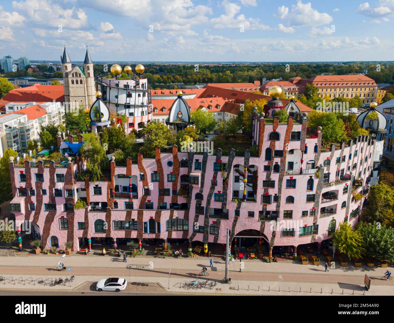 Fuco, Cittadella Verde, Hundertwasser House, architetto Friedensreich Hundertwasser, Magdeburgo, Sassonia-Anhalt, Germania Foto Stock