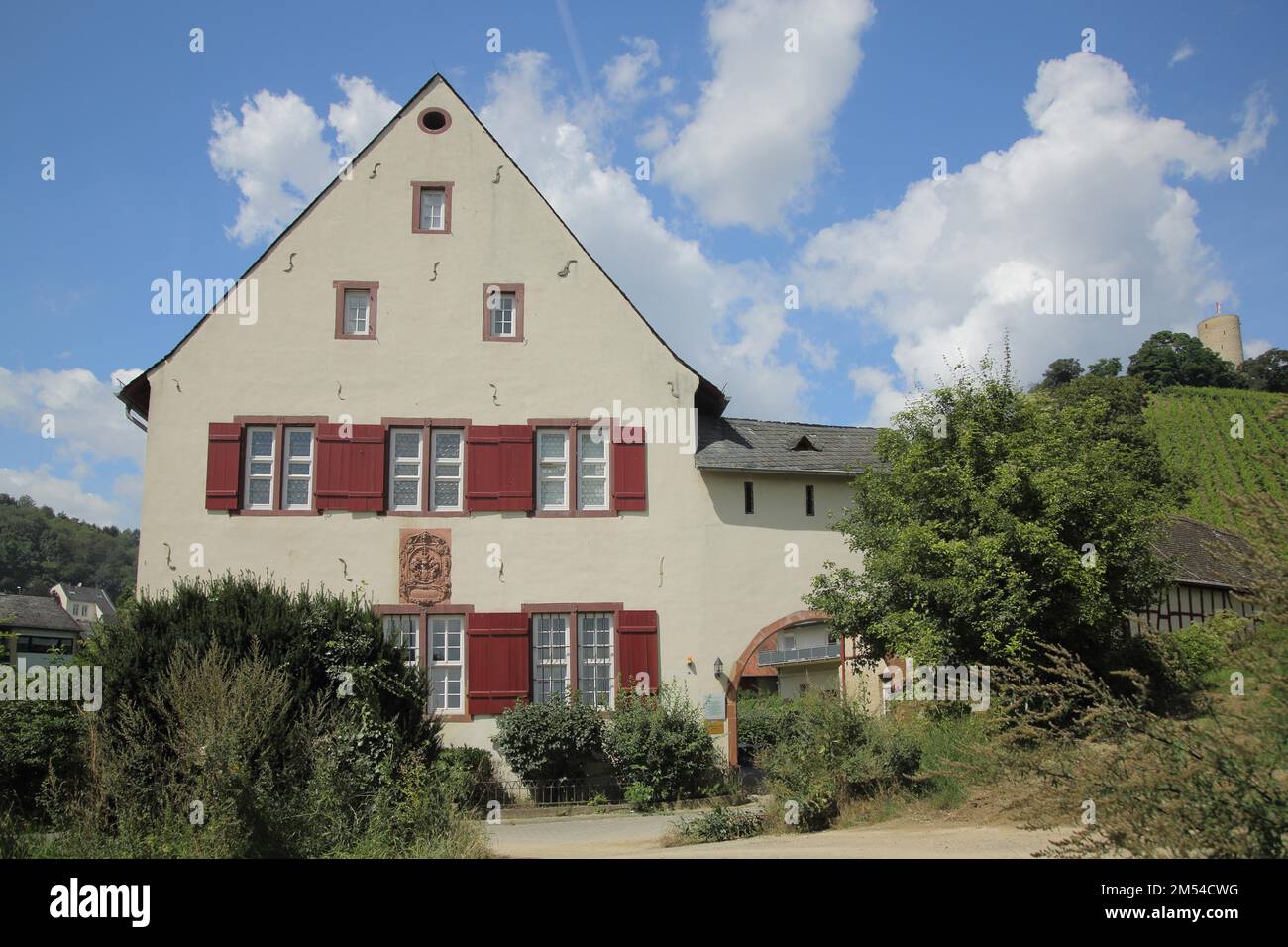 Bassenheimer Hof e il Castello di Scharfenstein, Ruin, Kiedrich, Rheingau, Taunus, Assia, Germania Foto Stock