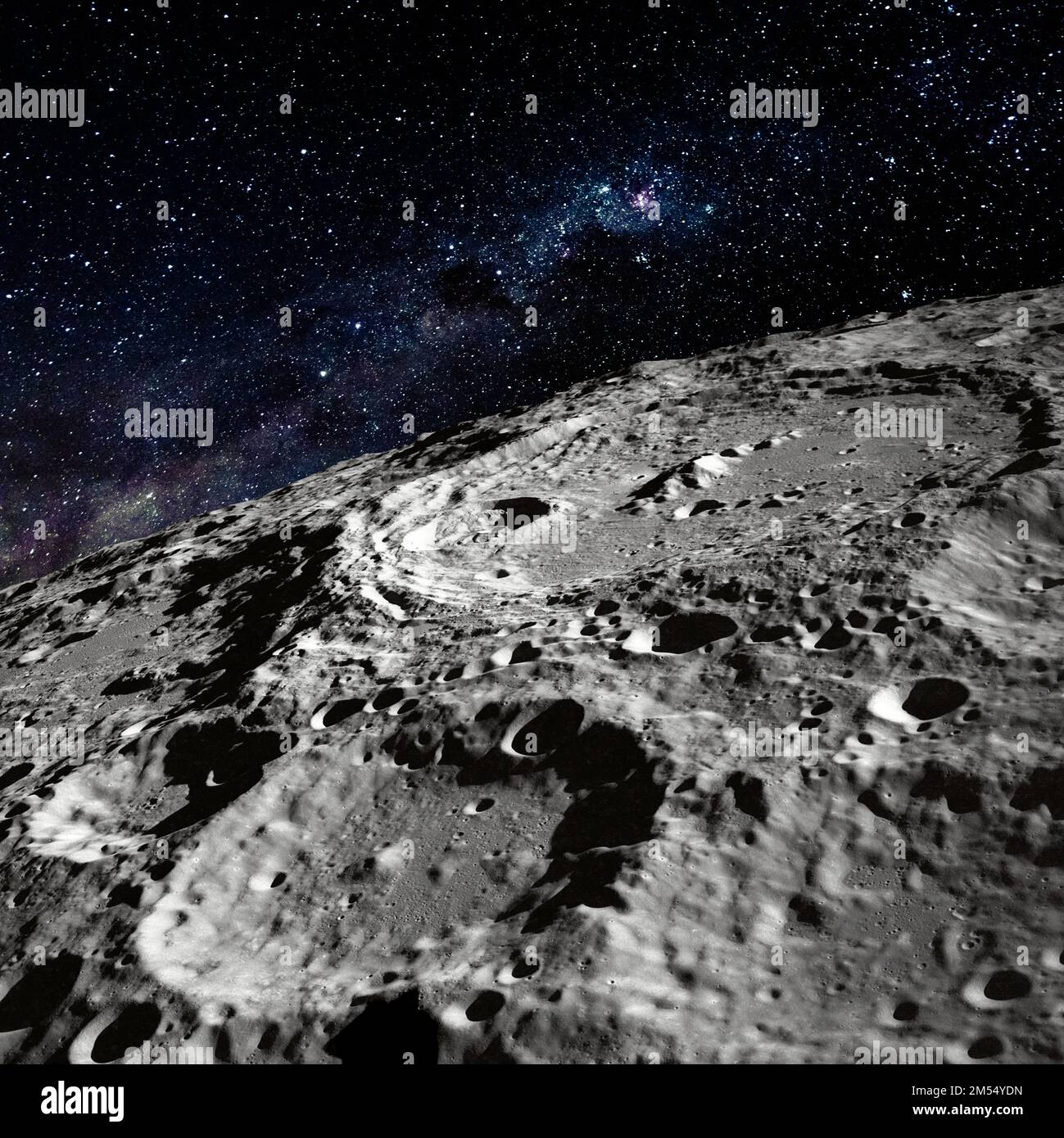 Stelle di superficie lunare spaziale di alta qualità sullo sfondo. Concetto universo foto idea galassia. "Elementi di questa immagine forniti dalla NASA". Cratere HD Luna. Foto Stock