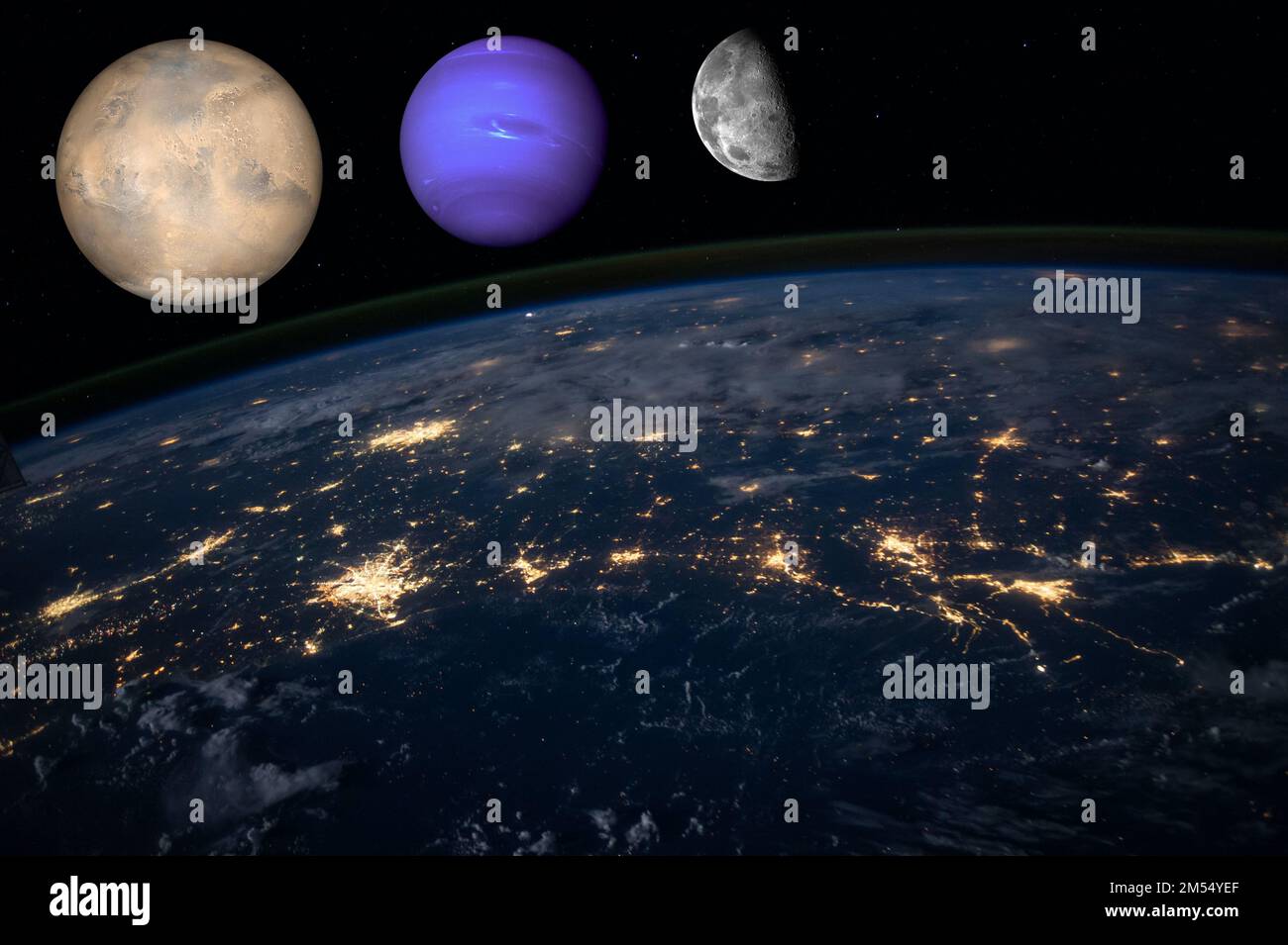 Pianeti di superficie del mondo spaziale di alta qualità sullo sfondo. Concetto universo foto idea galassia. "Elementi di questa immagine forniti dalla NASA". mondo del pianeta. Foto Stock