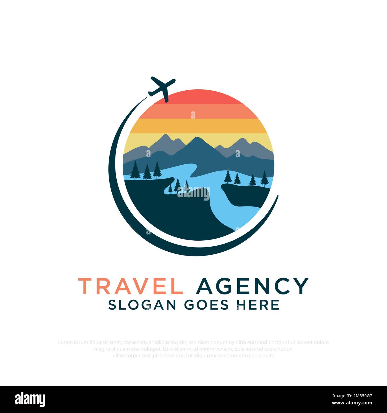 Design del logo di Landscape Travel Agency con modello di illustrazione vettoriale Adventure Outdoor Illustrazione Vettoriale