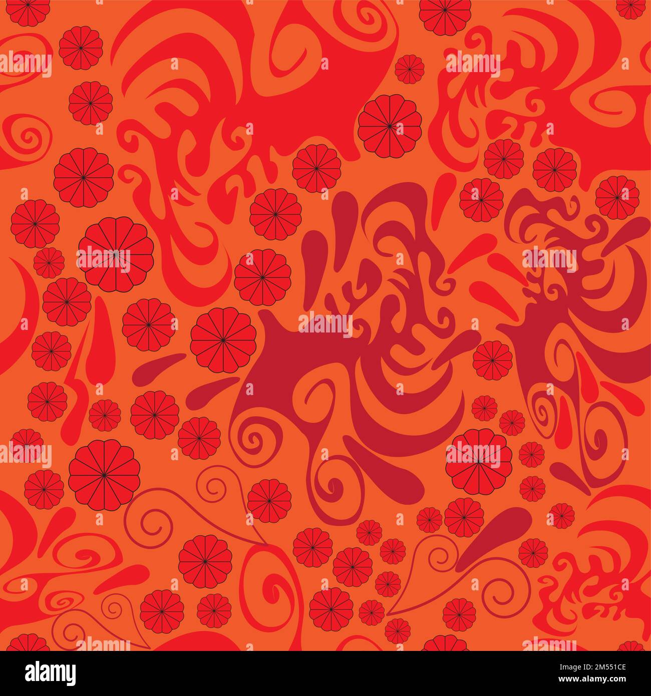 Seamless pattern astratti con red rosette e paisley , vettore Illustrazione Vettoriale