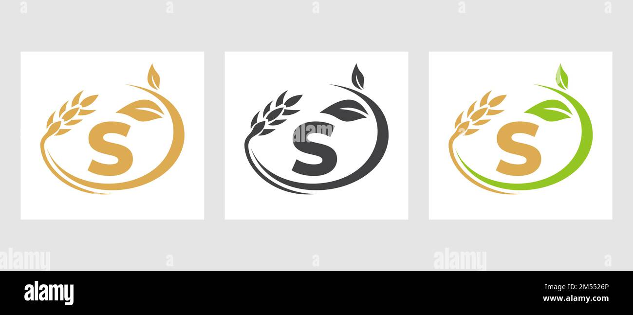 Logo della lettera S Agriculture. AgribBusiness, modello di progettazione Eco-farm Illustrazione Vettoriale